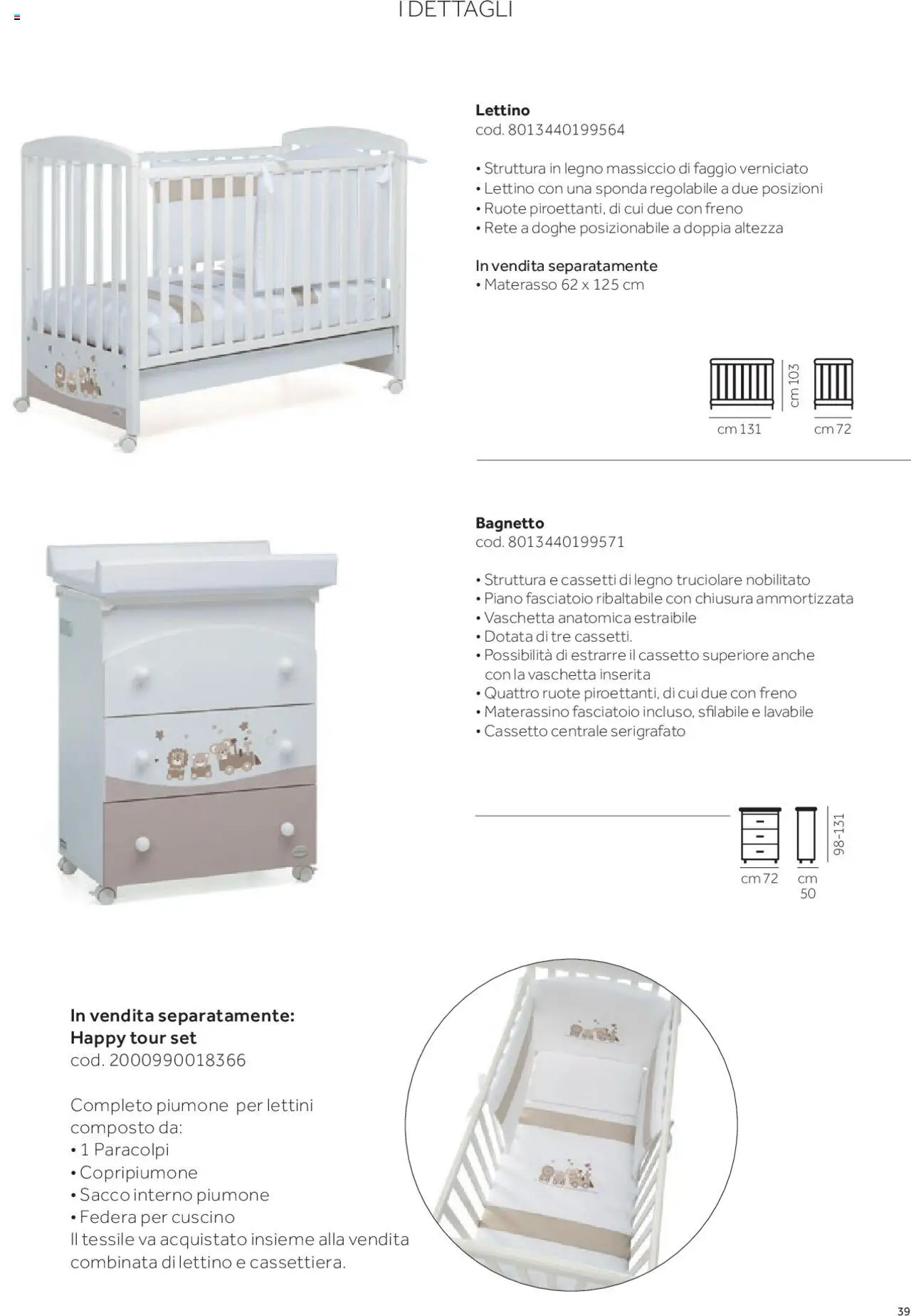 Anteprima dell'opuscolo Catalogo Camarette e Lettini dal negozio Prenatal valido da 01/01/2025 - Materasso, Cuscino, Fasciatoio, Lettino, Federa, Bagnetto