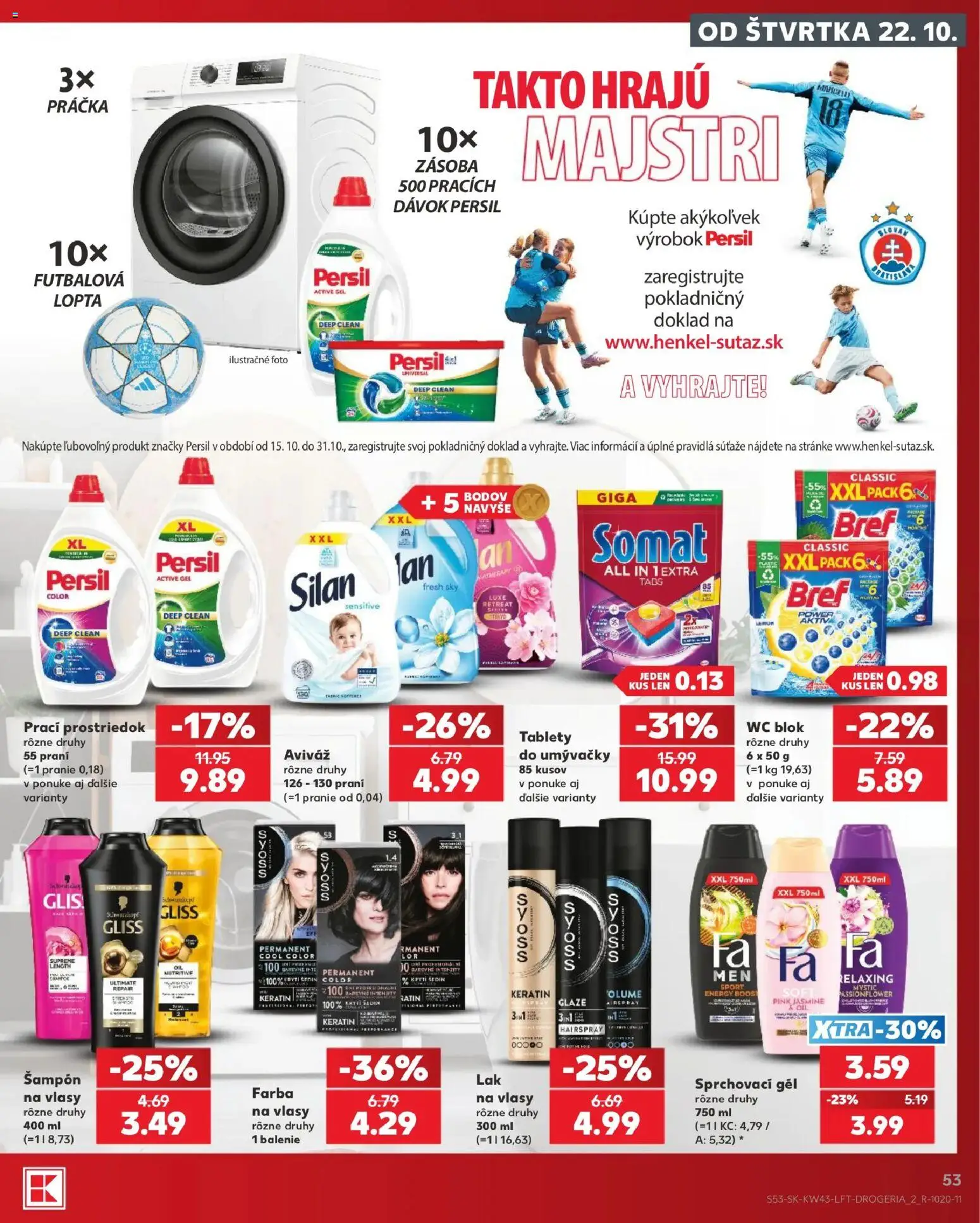 Náhľad Kaufland letáku platného od 22.10.2026 - Práčka, Wc, Lopta, Persil, Šampón, Silan, Aviváž, Wc blok