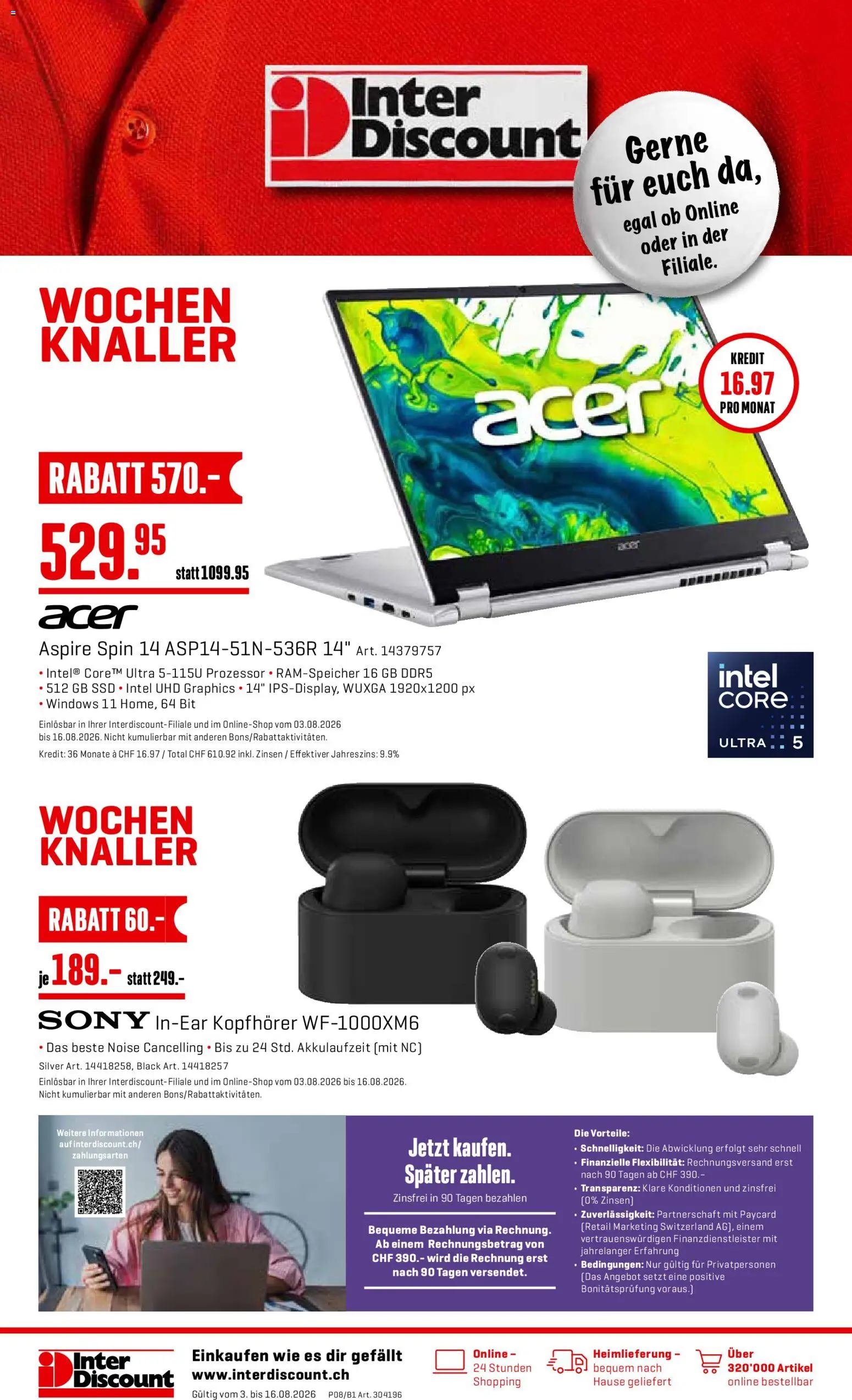 Vorschau des Merkblatts Interdiscount aktionen vom Shop Interdiscount gültig von 03.08.2026 bis 16.08.2026 - Kopfhörer, Sony