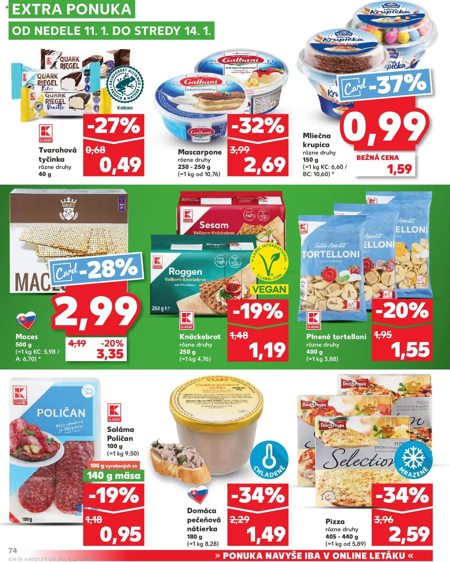 Náhľad Kaufland letáku platného od 08.01.2026 - Pizza, Mascarpone, Krupica, Kakao, Nátierka, Saláma, Tvarohová tyčinka