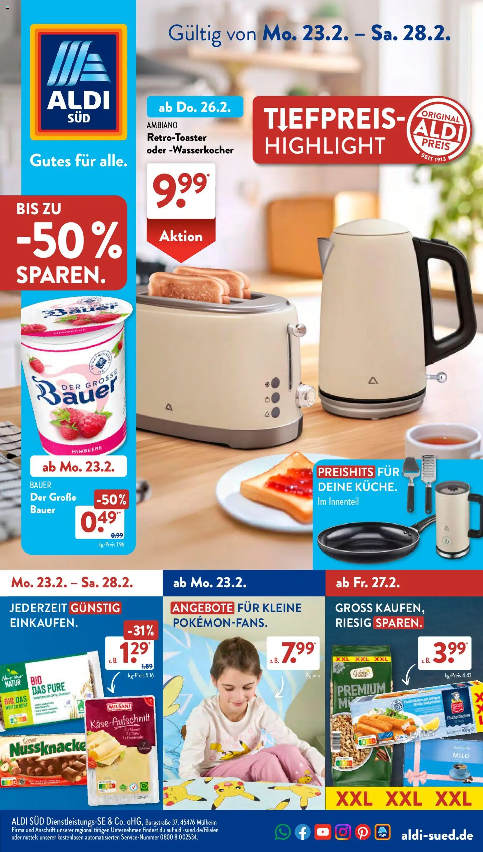 Vorschau von dem Prospekt des Geschäftes Aldi Süd, gültig ab dem 23.02.2026 - Wasserkocher, Pyjama, Fischstabchen