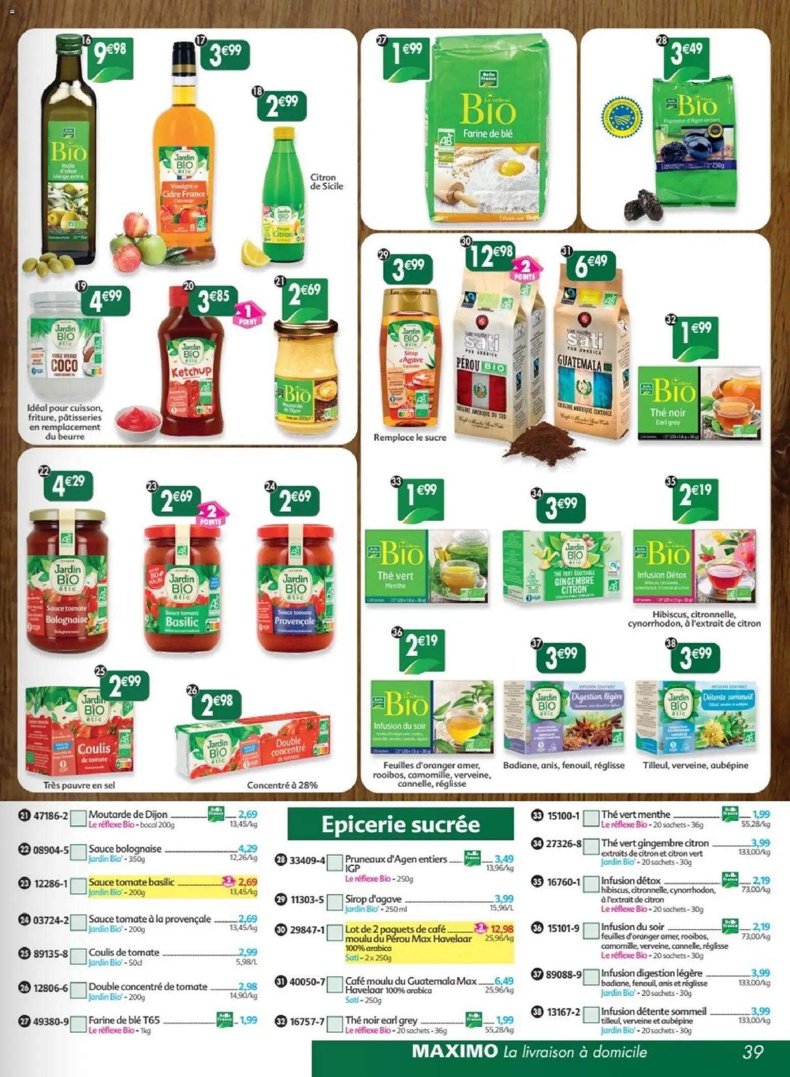 Prévisualisation de Maximo catalogue epicerie du magasin Maximo formulaire valide 24/08/2026 - Café, Beurre, Thé, Farine, Sel, Concentré de tomate, Thé noir, Sirop d'agave