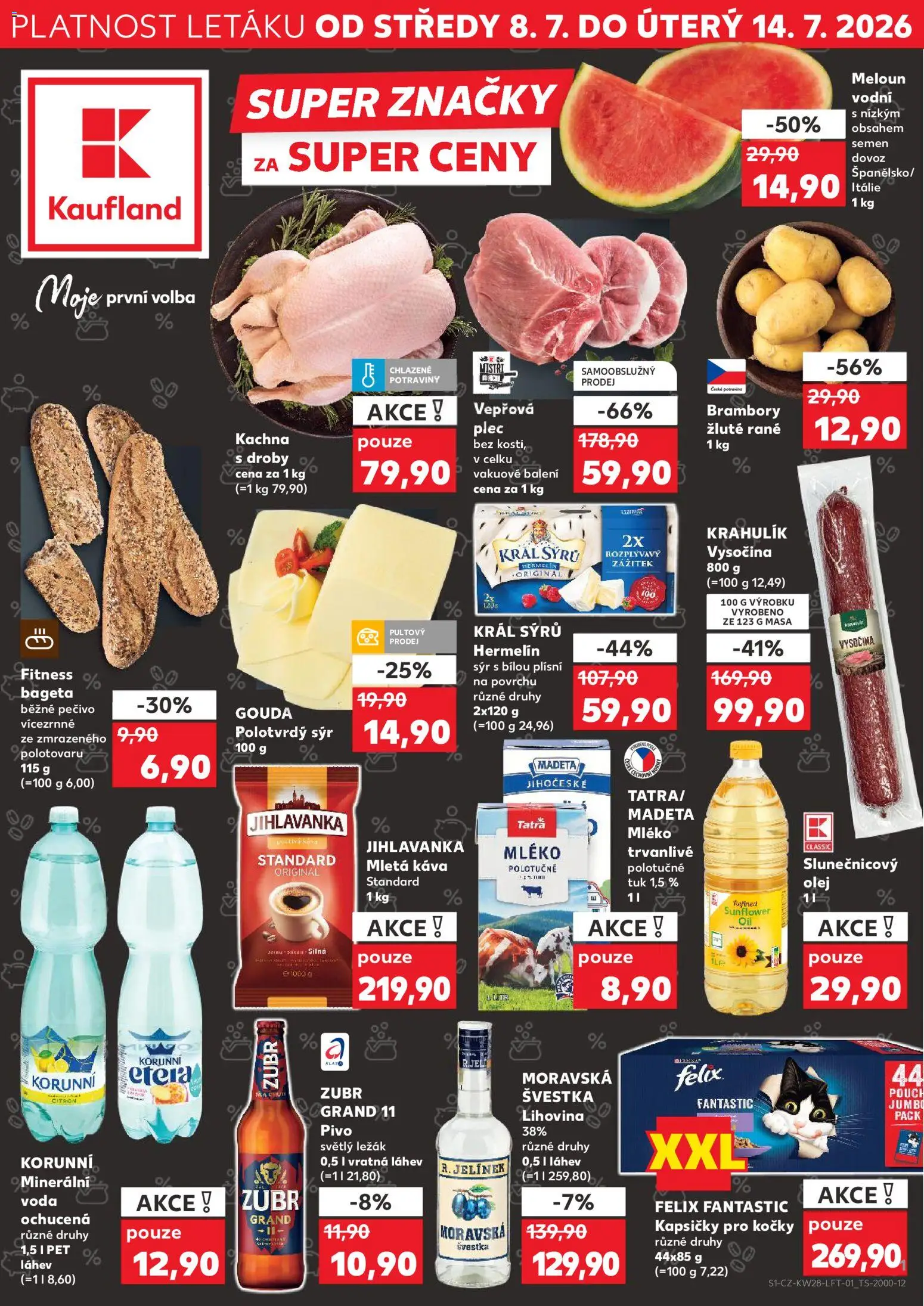 Náhled nabídky: Kaufland Kaufland leták - Brno platný od 08.07.2026 - Potraviny, Káva, Brambory, Meloun, Vysočina, Láhev, Vodní meloun, Kapsičky