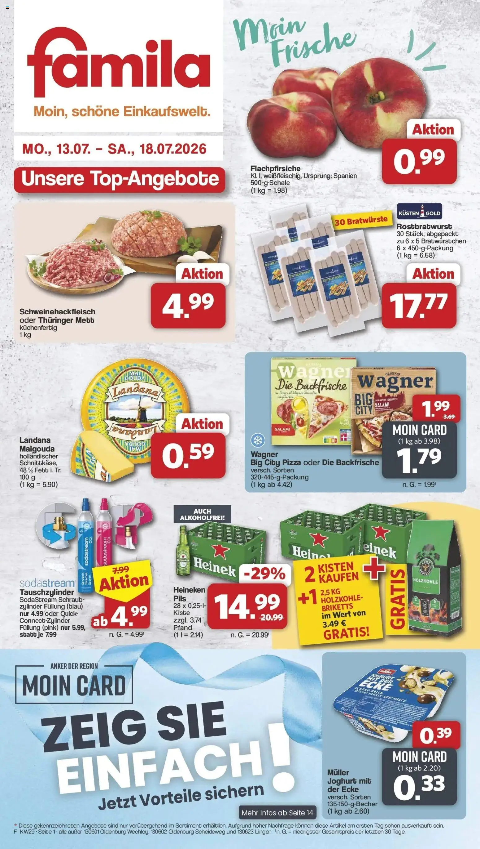 Vorschau von dem Prospekt des Geschäftes Famila Nordwest, gültig ab dem 13.07.2026 - Pizza, Sodastream, Joghurt, Heineken, Salami, Pils
