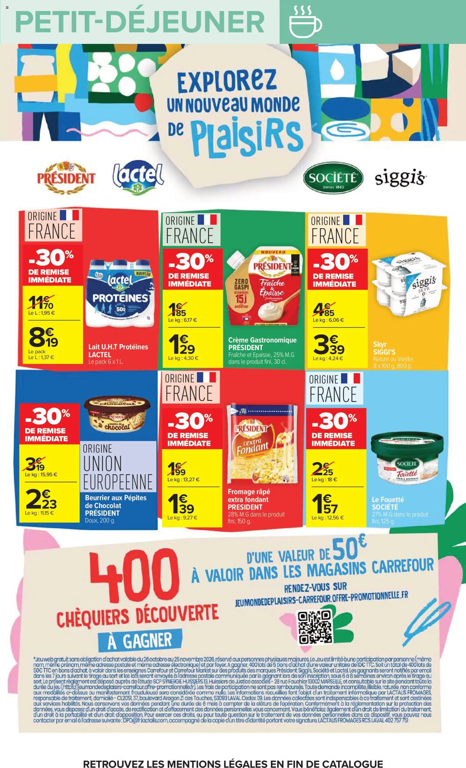 Prévisualisation de Carrefour Petit déjeuner du magasin Carrefour formulaire valide 03/11/2026 - Fromage, Skyr, Clôture, Lait, Crème, Pépites de chocolat, Fromage râpé, Râpe