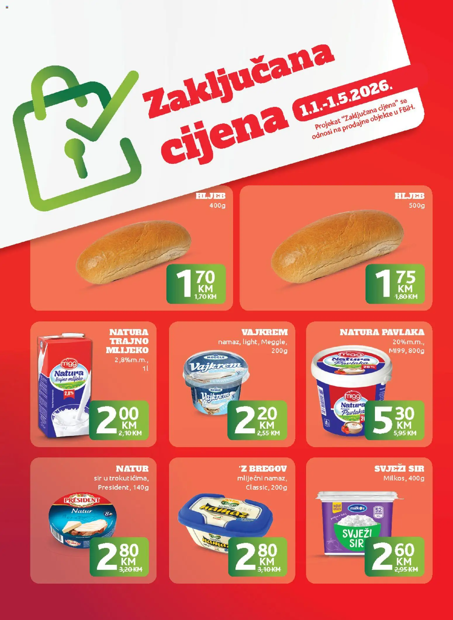 Pregled letka KONZUM zaključana cijena trgovine KONZUM vrijedi od 01.01.2026