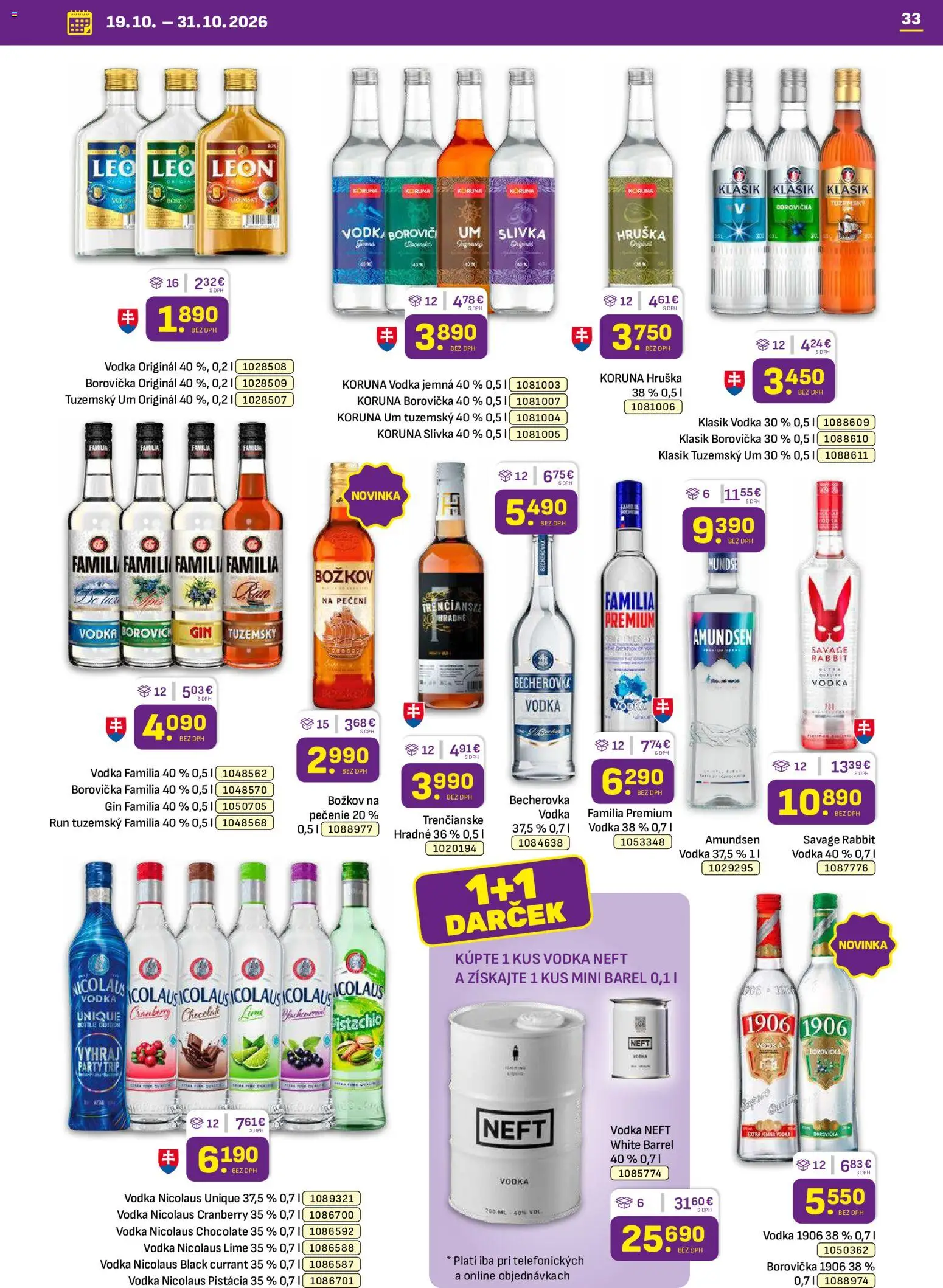 Náhľad Libex letáku platného od 19.10.2026 - Vodka, Borovička, Gin, Becherovka, Božkov