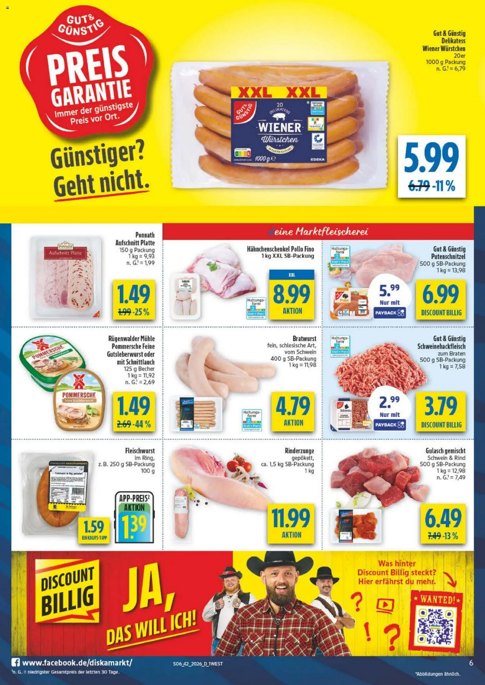 Vorschau von dem Prospekt des Geschäftes Diska, gültig ab dem 12.10.2026 - Gulasch, Bratwurst, Mühle, Hahnchenschenkel, Putenschnitzel, Wiener wurstchen