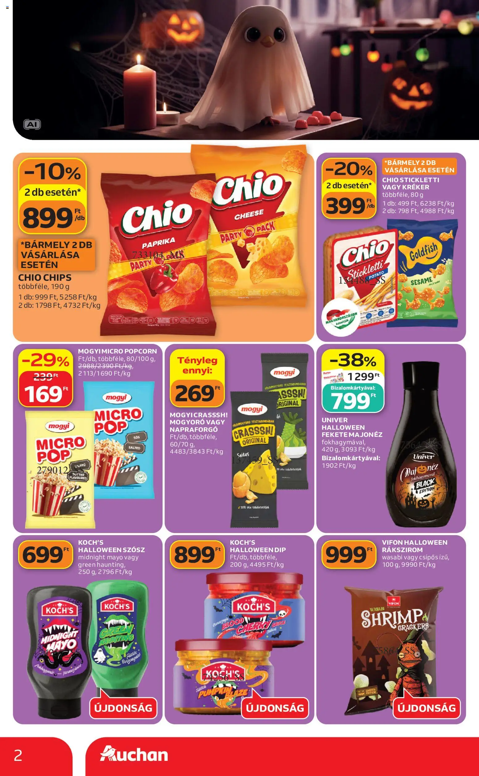 Auchan - Auchan Halloweeni ajánlatok megtekintése, amely érvényes 2026.10.22.-től - Wasabi, Paprika, Univer, Máj, Mogyoró, Popcorn, Majonéz, Vifon