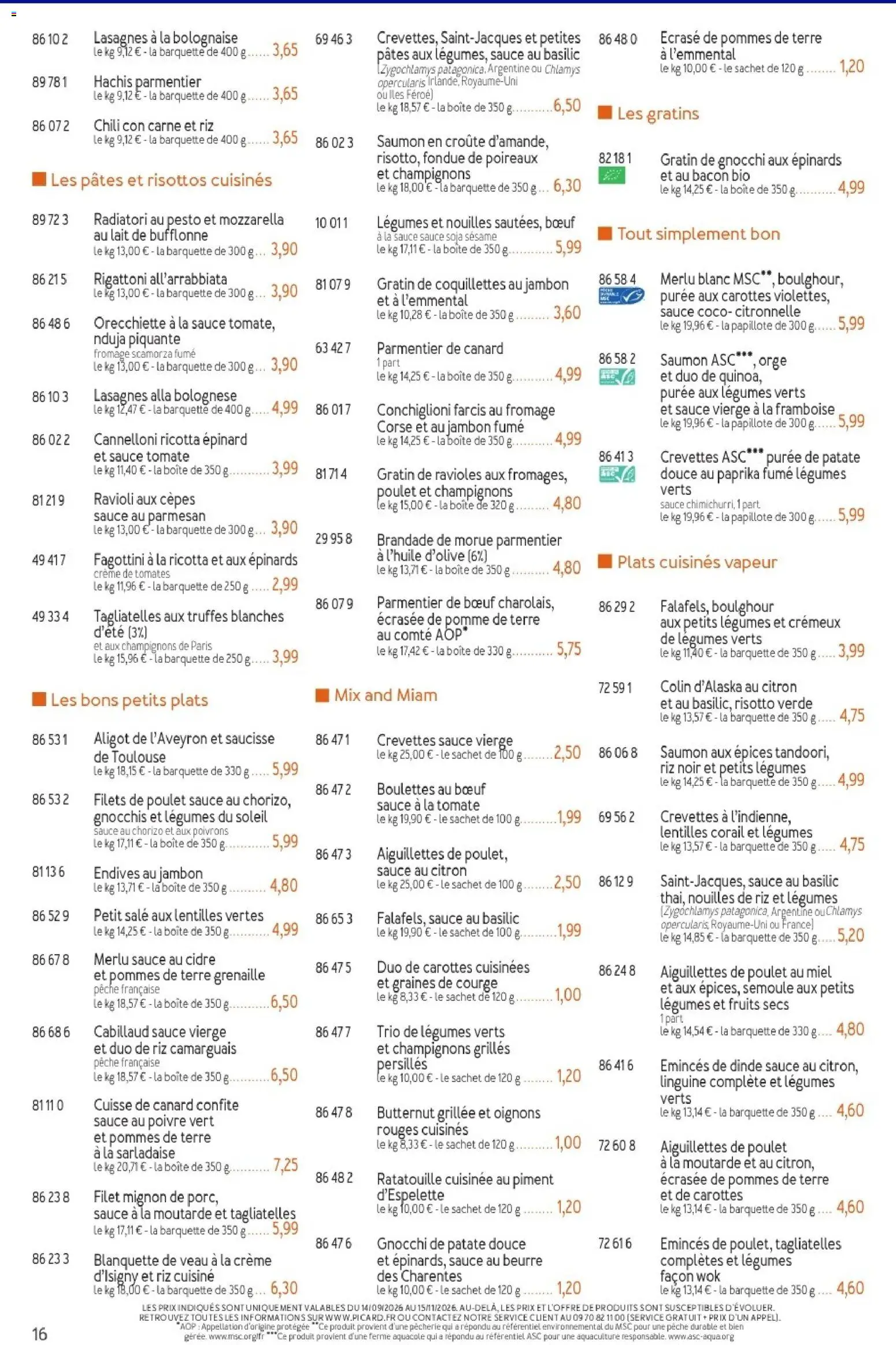Prévisualisation de Picard - Catalogue Trimestriel du magasin Picard formulaire valide 14/09/2026 - Blanquette de veau, Butternut, Cannelloni, Lentilles, Beurre, Riz, Piment, Plats cuisinés