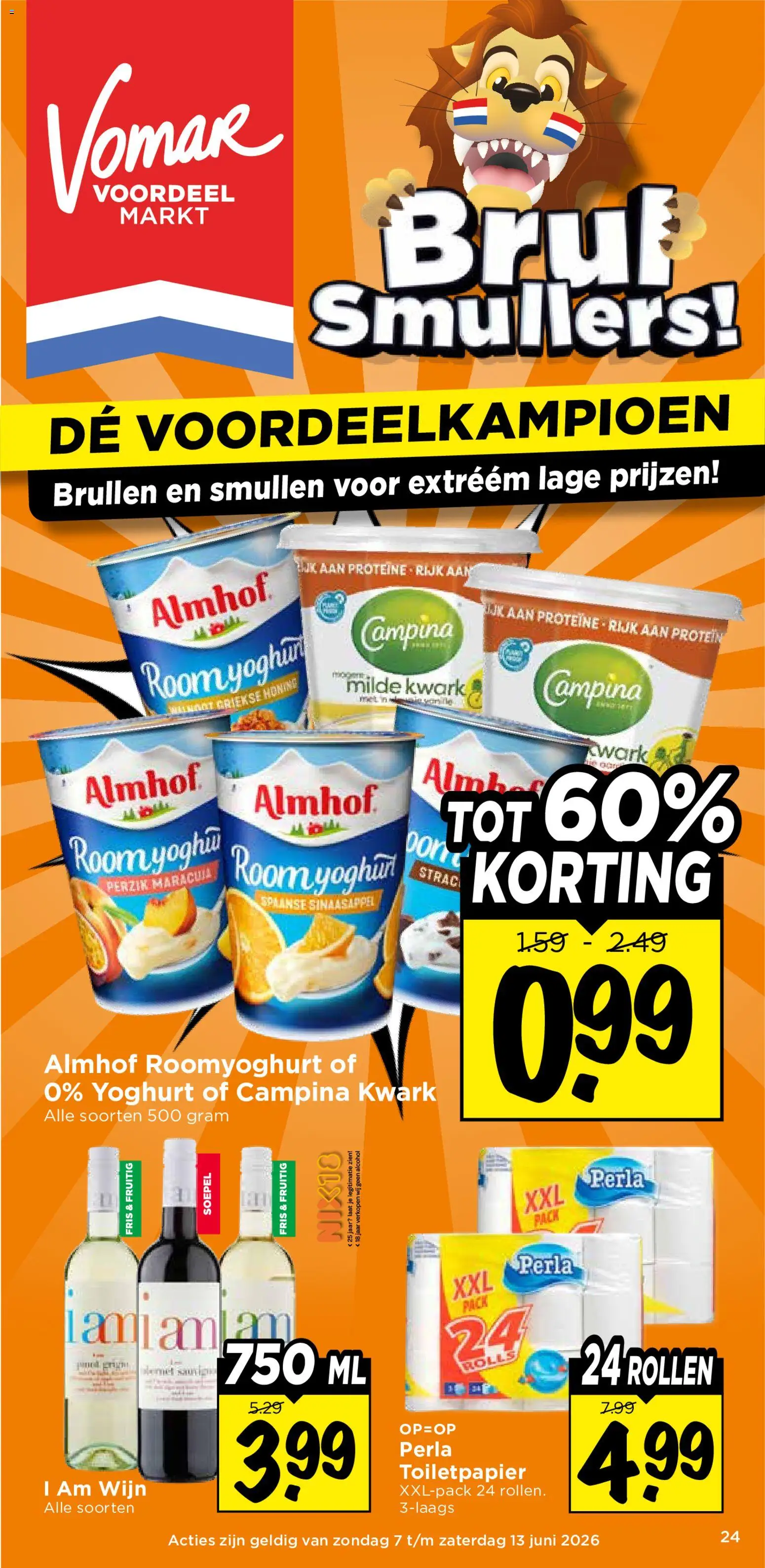 Voorbeeld van Vomar folder van winkel Vomar geldig vanaf 07-06-2026 - Wijn, Room, Alcohol, Yoghurt, Honing, Kwark, Toiletpapier