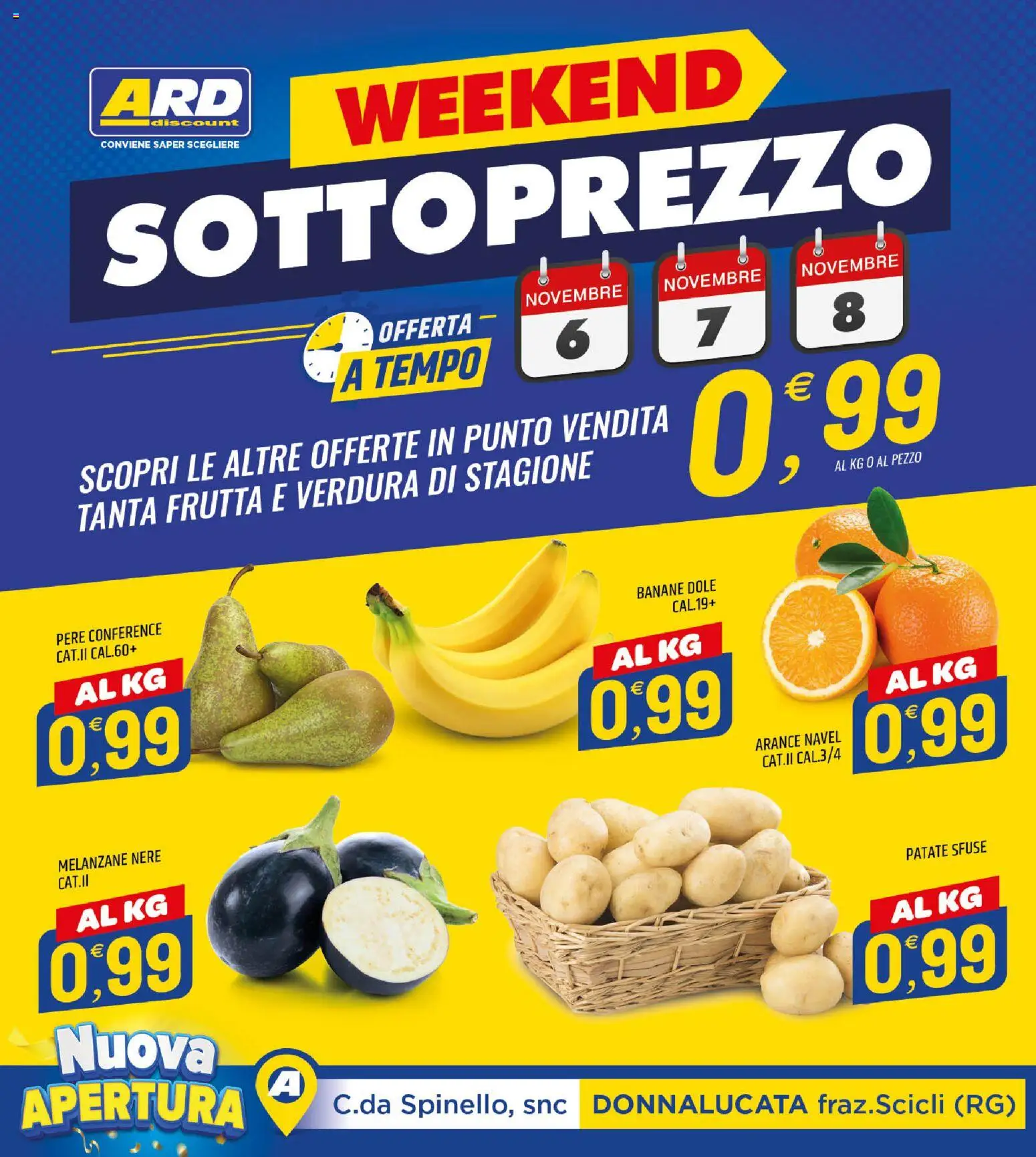 Anteprima dell'opuscolo ARD Discount volantino Donnalucata dal negozio ARD Discount valido da 25/10/2026 - Frutta, Melanzane, Patate, Arance, Banane, Pere