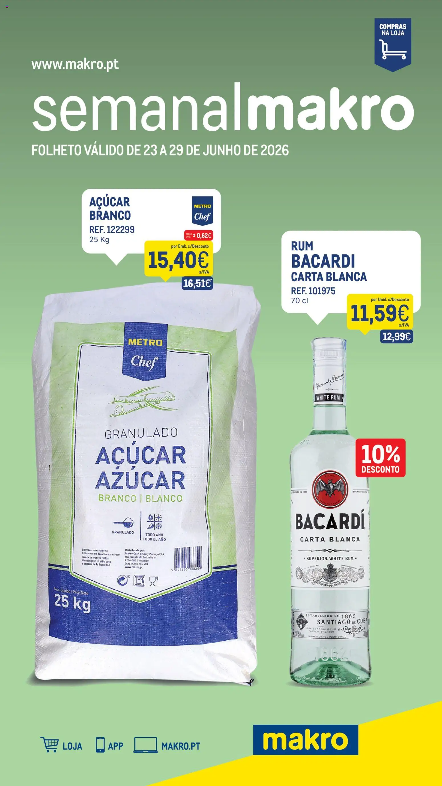 Pré-visualização do folheto da loja Makro válida a partir de 23/06/2026 - Rum, Açúcar, Bacardi