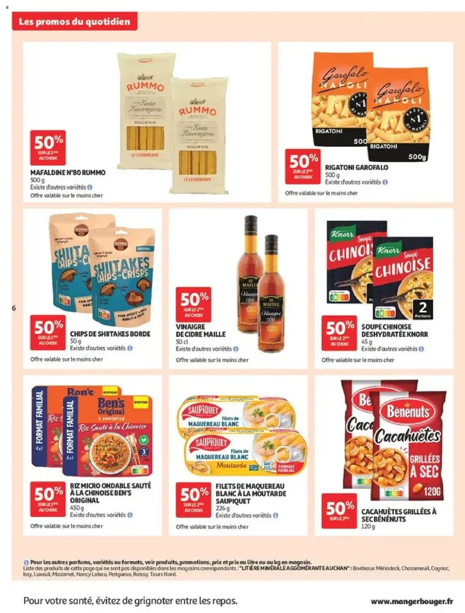 Prévisualisation de Auchan Les promos du moment du magasin Auchan formulaire valide 01/09/2026 - Cacahuètes, Vinaigre de cidre, Chips, Riz, Vinaigre, Moutarde, Litière, Cacahuetes grillees