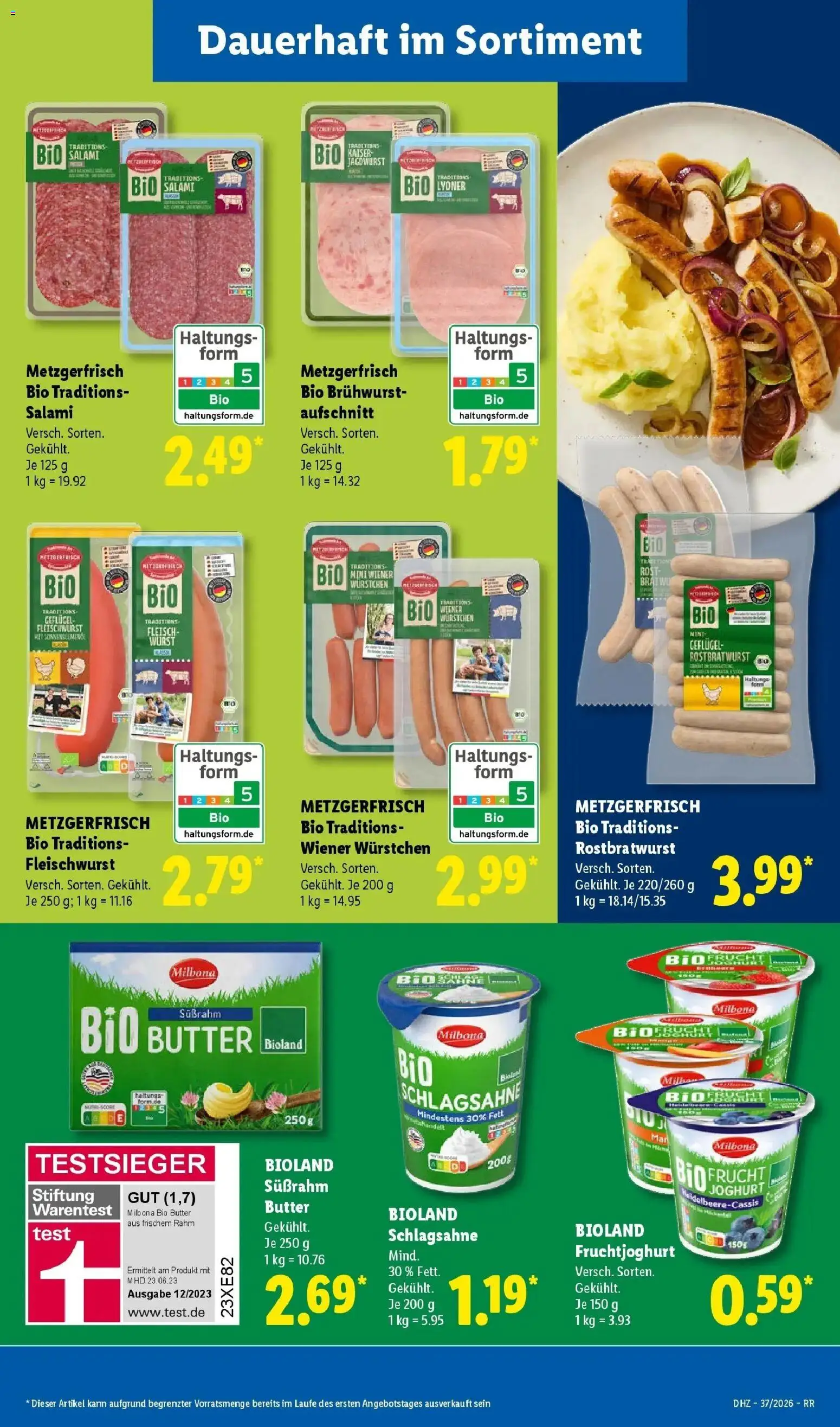 Vorschau von dem Prospekt des Geschäftes Lidl, gültig ab dem 07.09.2026 - Butter, Wurst, Joghurt, Fleisch, Schlagsahne, Salami, Fruchtjoghurt, Wiener wurstchen