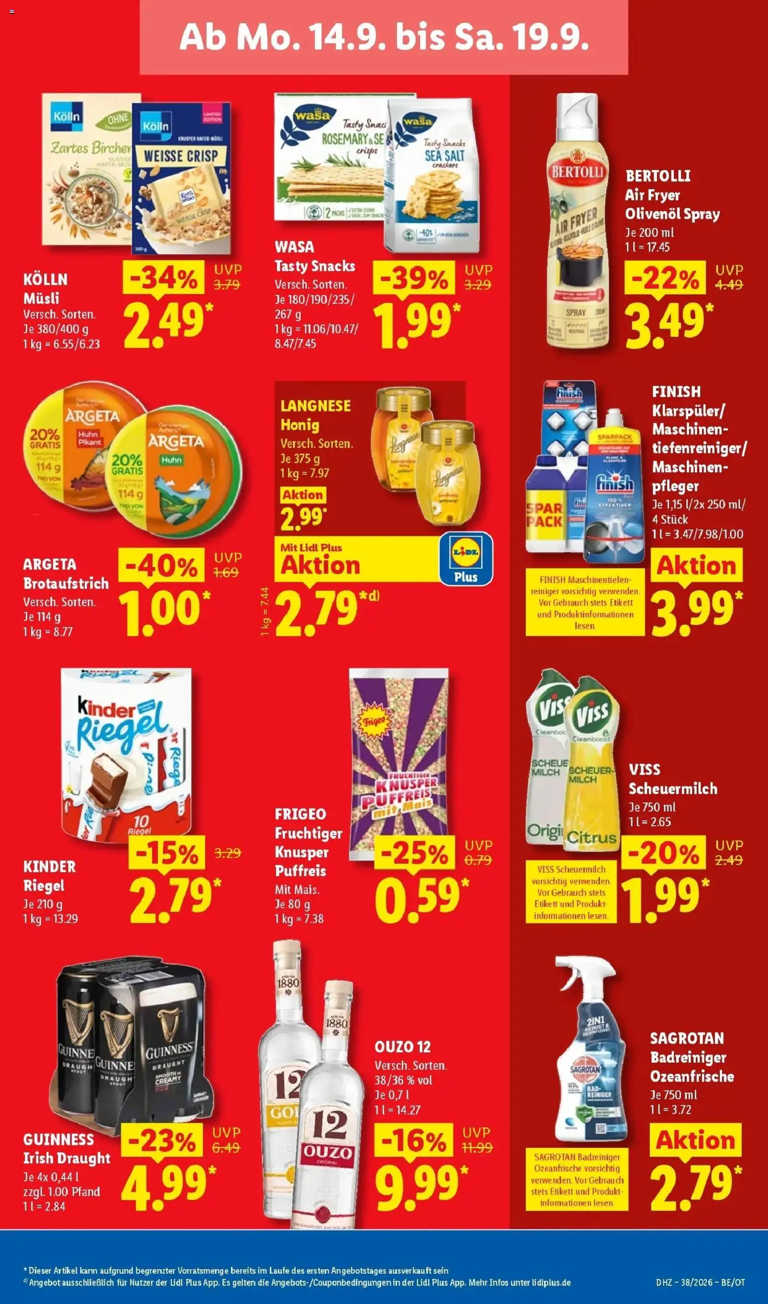 Vorschau von dem Prospekt des Geschäftes Lidl, gültig ab dem 14.09.2026 - Ouzo, Mais, Langnese, Ouzo 12, Kolln, Olivenol, Musli, Kolln musli