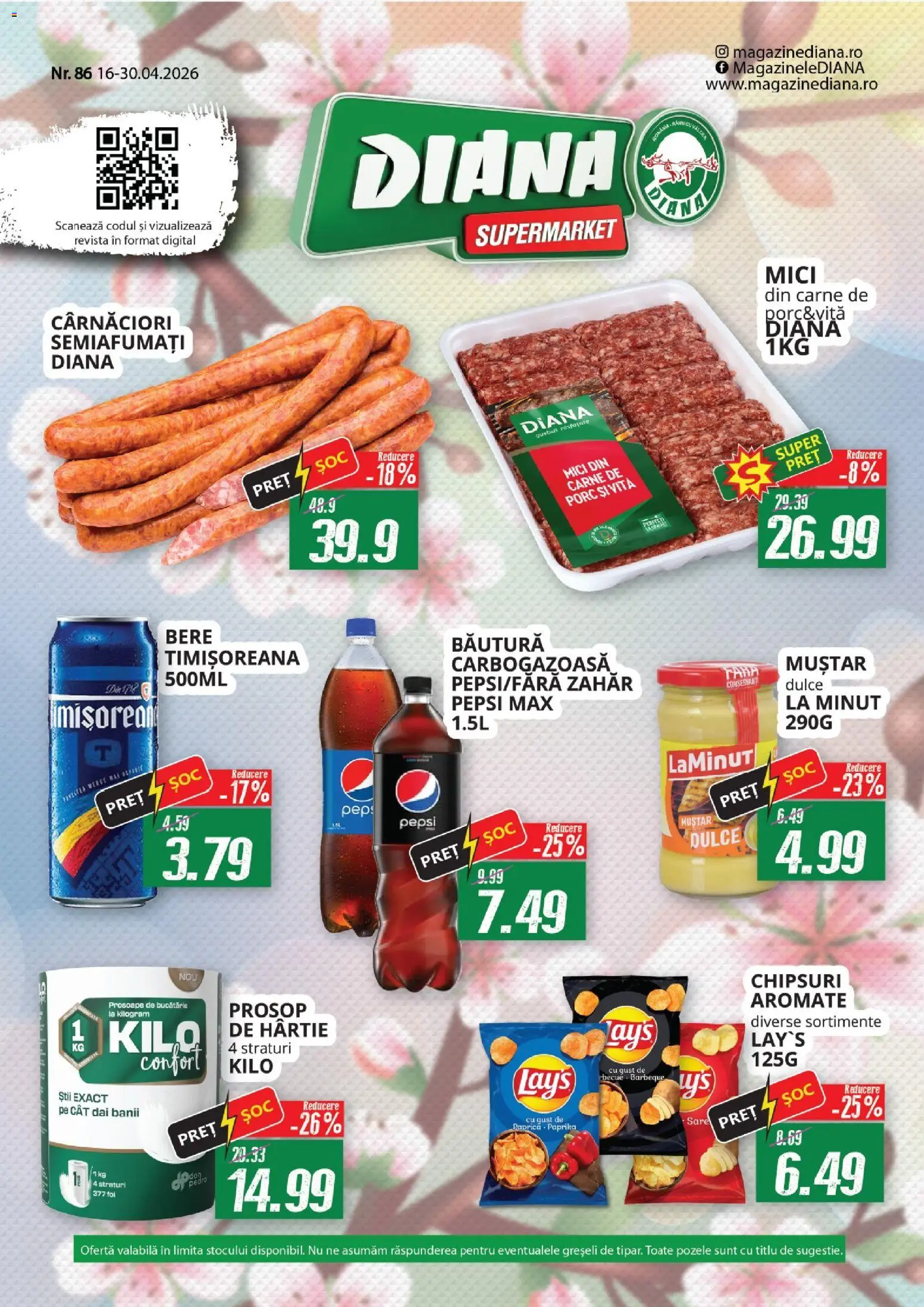 Previzualizarea de cataloage: Diana Diana Catalog valabil de la 16.04.2026 - Mici, Bere, Chipsuri, Pepsi, Vită, Zahăr, Muștar, Prosoape de bucătărie