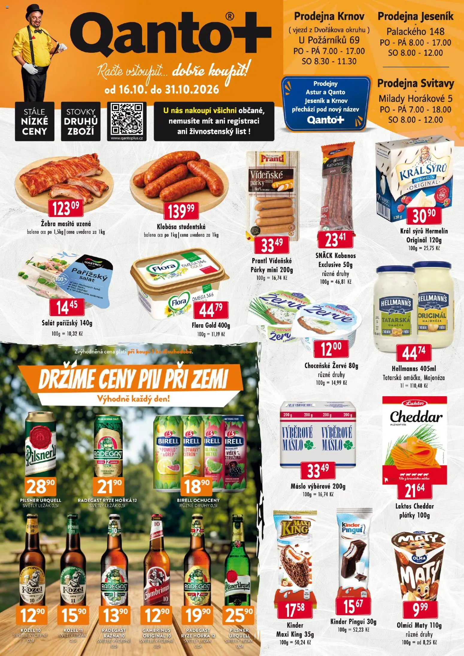 Náhled nabídky: Astur & Qanto Astur & Qanto leták - cash&carry Jeseník, Krnov platný od 16.10.2026 - Birell, Hermelín, Cheddar, Kozel 11, Žervé, Hellmann's, Plátkový sýr, Flora gold