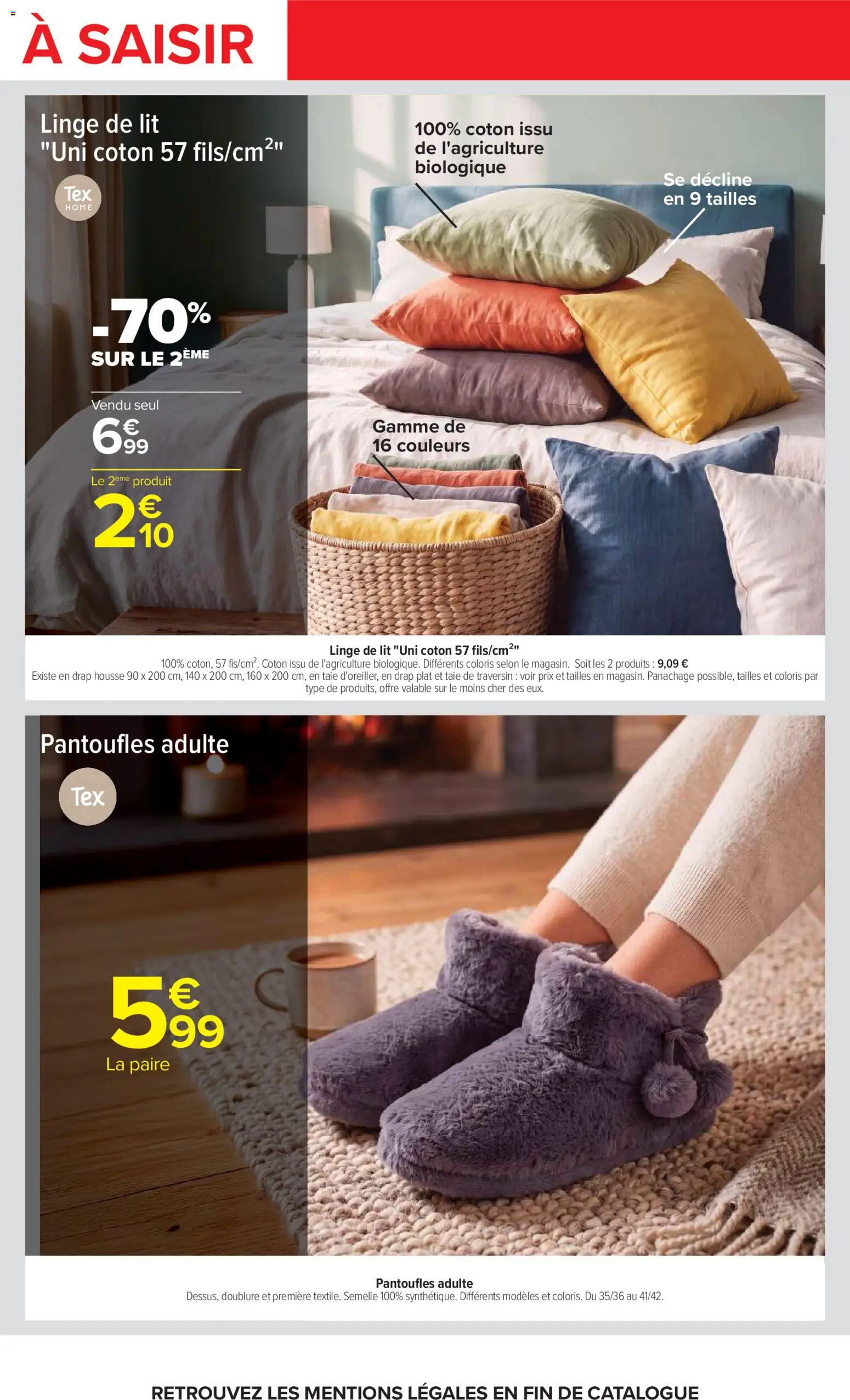 Prévisualisation de Carrefour Vos promos du quotidien du magasin Carrefour formulaire valide 27/10/2026 - Lit, Drap housse, Linge de lit, Coton, Drap plat