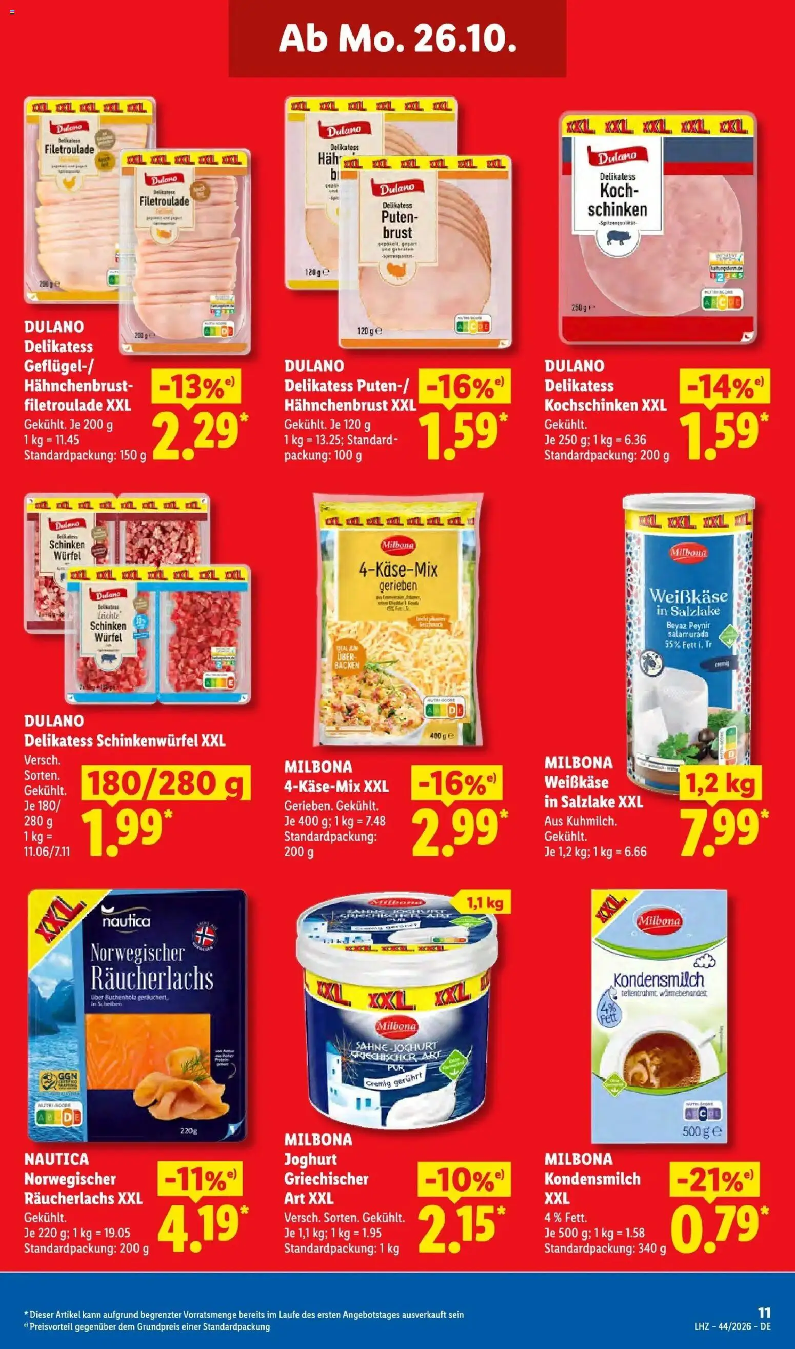 Vorschau von dem Prospekt des Geschäftes Lidl, gültig ab dem 26.10.2026 - Joghurt, Feta, Kondensmilch, Schinken, Räucherlachs, Hahnchenbrust