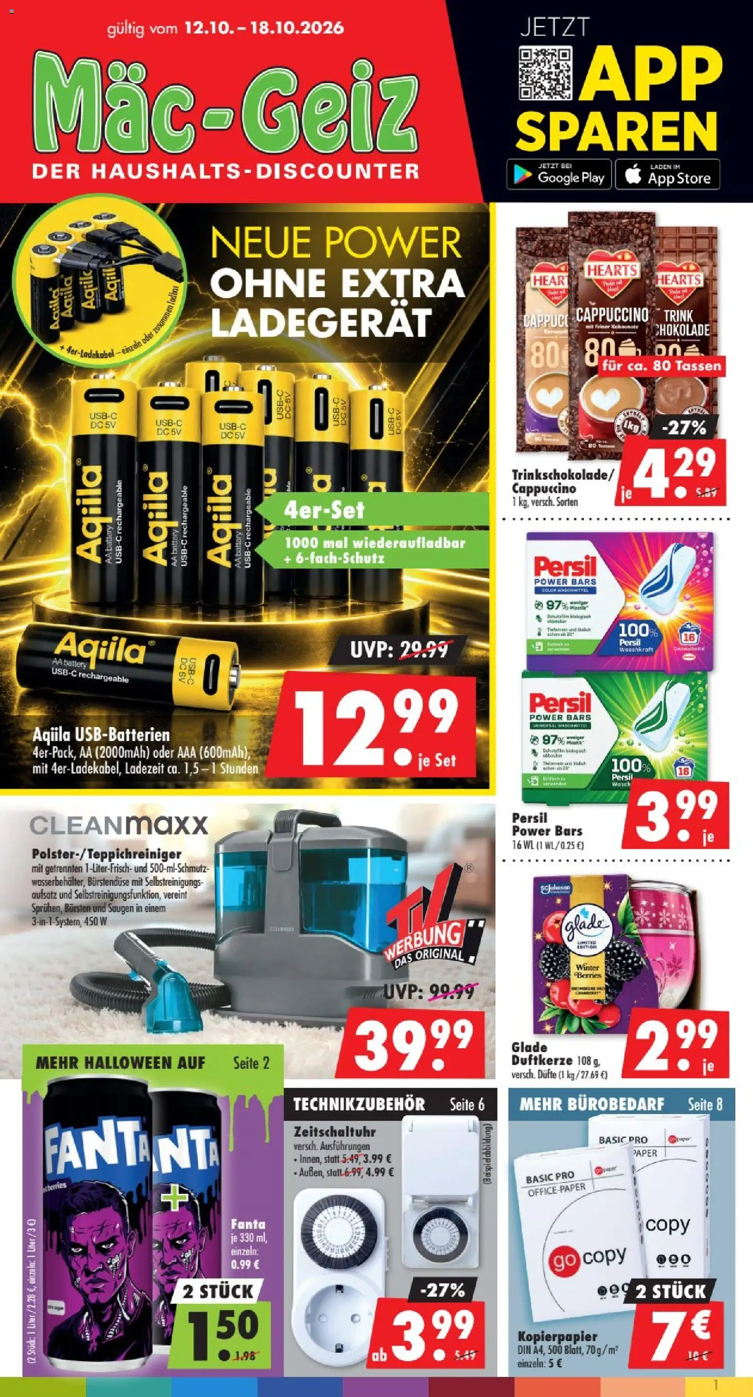 Vorschau von dem Prospekt des Geschäftes Mäc Geiz, gültig ab dem 12.10.2026 - Fanta, Waschmittel, Ladegerät, Persil