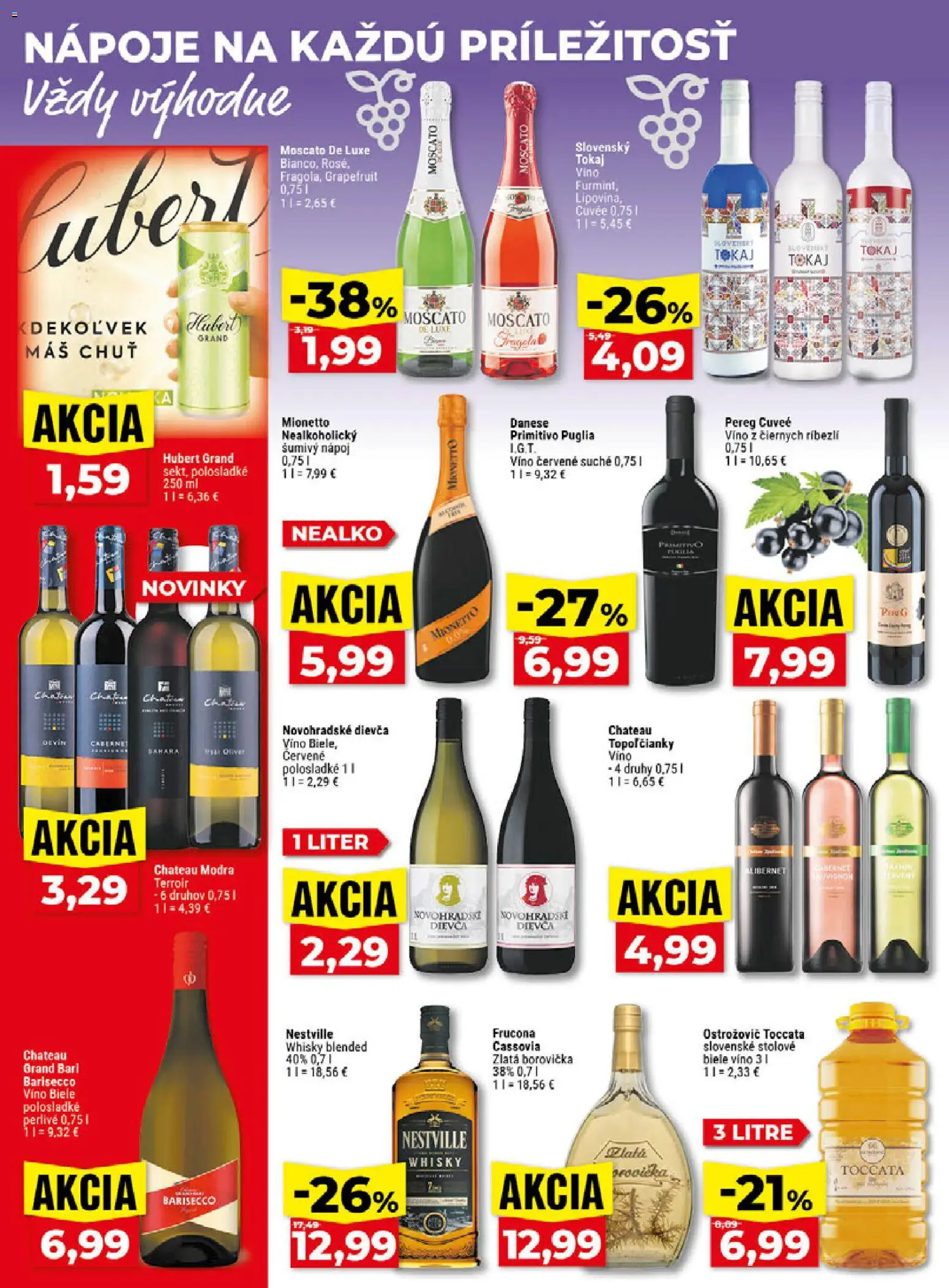 Náhľad Klas letáku platného od 19.10.2026 - Víno, Borovička, Whisky, Červené víno, Grapefruit, Biele víno, Nápoje