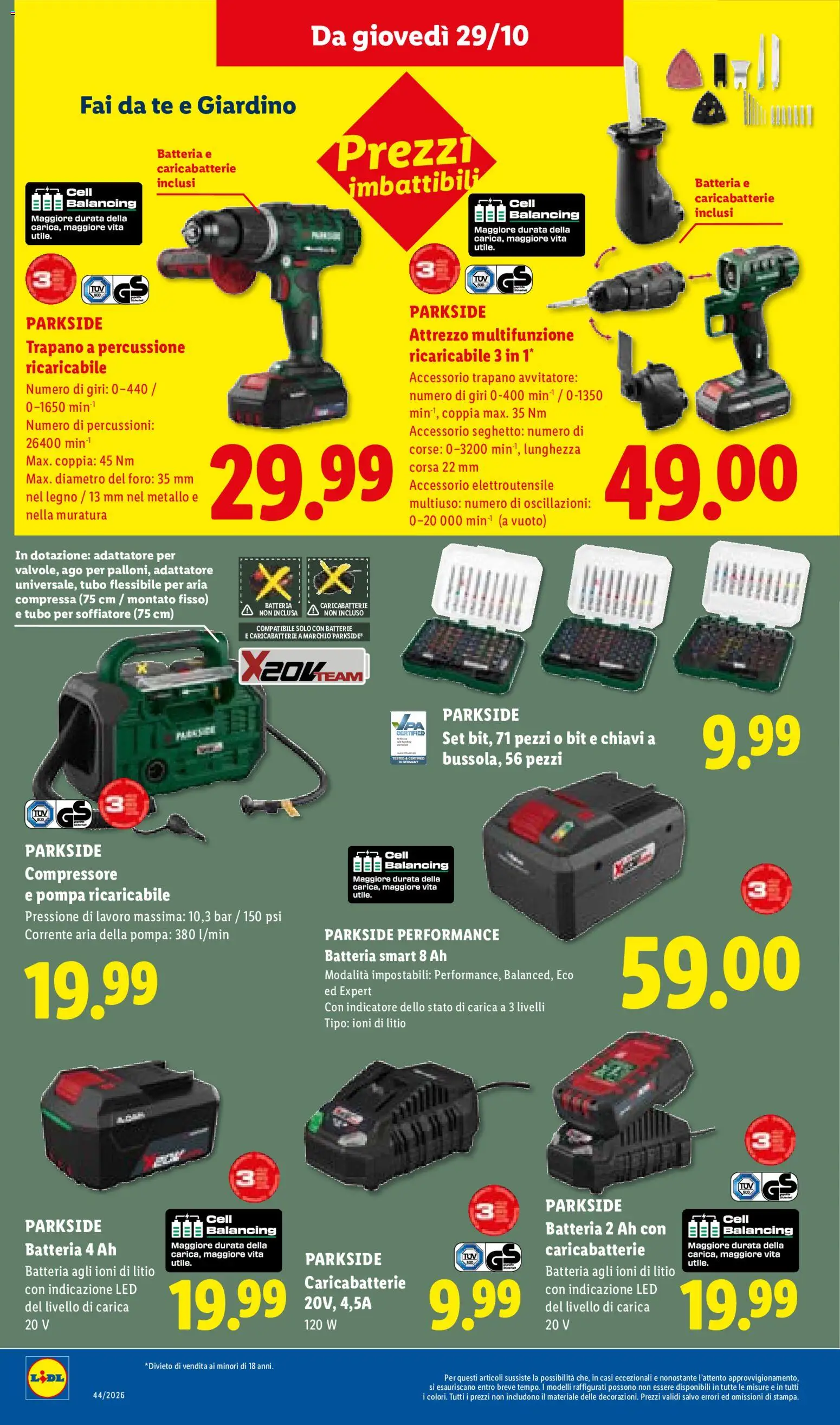 Anteprima dell'opuscolo Lidl volantino Sicilia dal negozio Lidl valido da 29/10/2026 - Caricabatterie, Compressore, Trapano, Avvitatore, Tè, Trapano a percussione, Batterie, Attrezzo