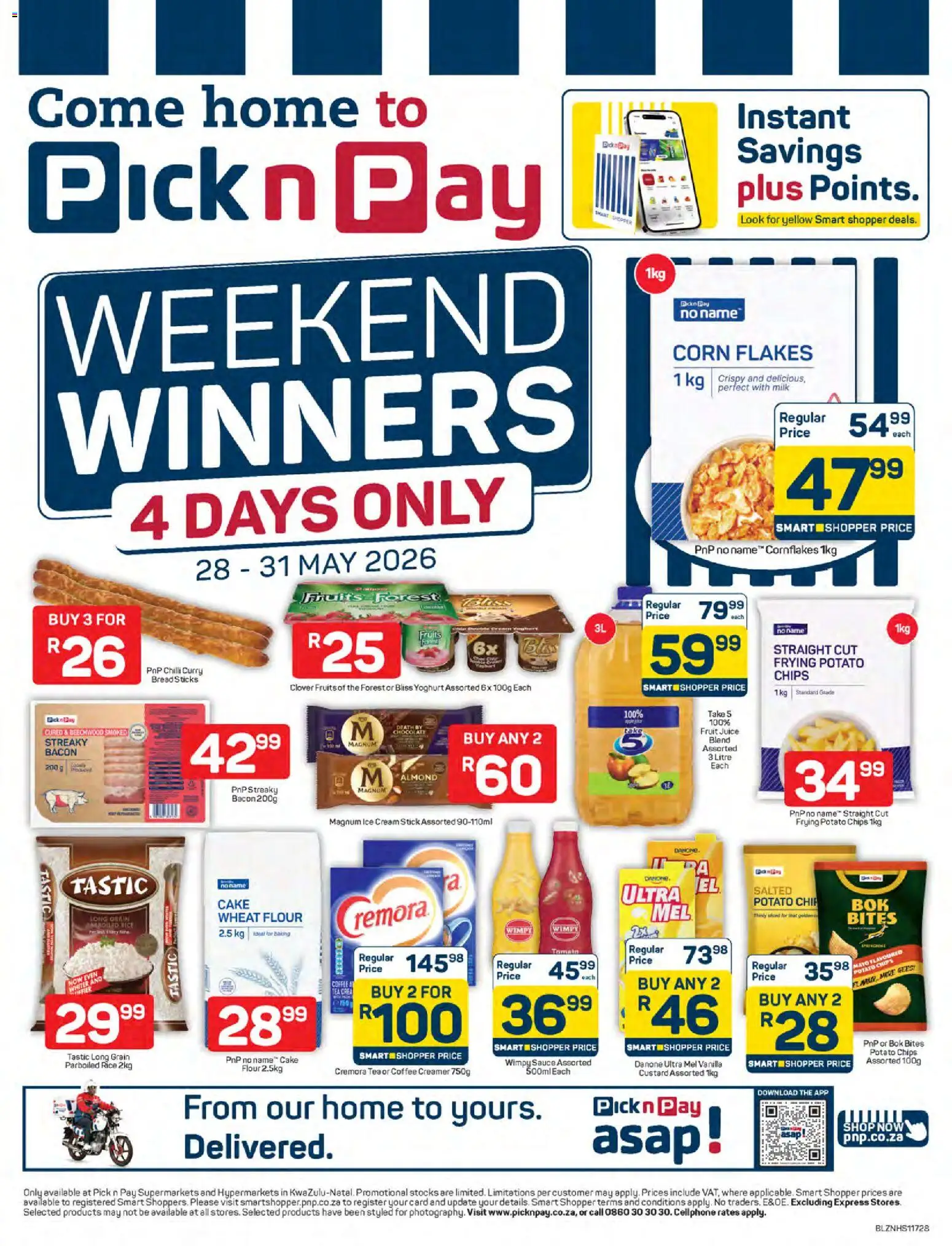 Preview of Pick n Pay flyer valid from 28/05/2026 - Coffee, Ice cream, Milk, Bread, Rice, Flour, Yoghurt, Vanilla