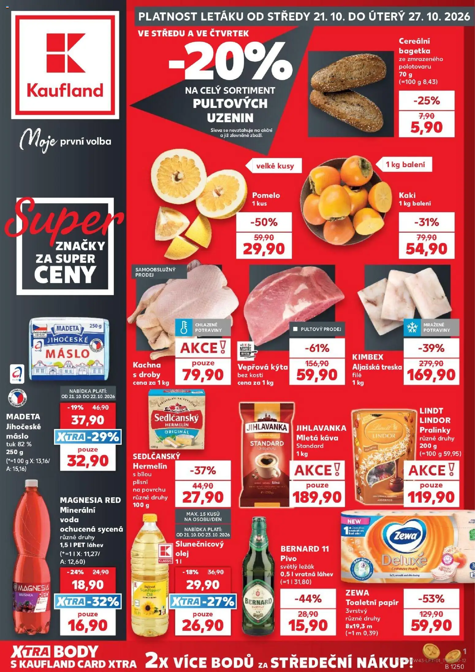 Náhled nabídky: Kaufland Kaufland leták - Kolín platný od 21.10.2026 - Potraviny, Máslo, Pivo, Kaki, Bernard, Treska, Deluxe, Magnesia Red