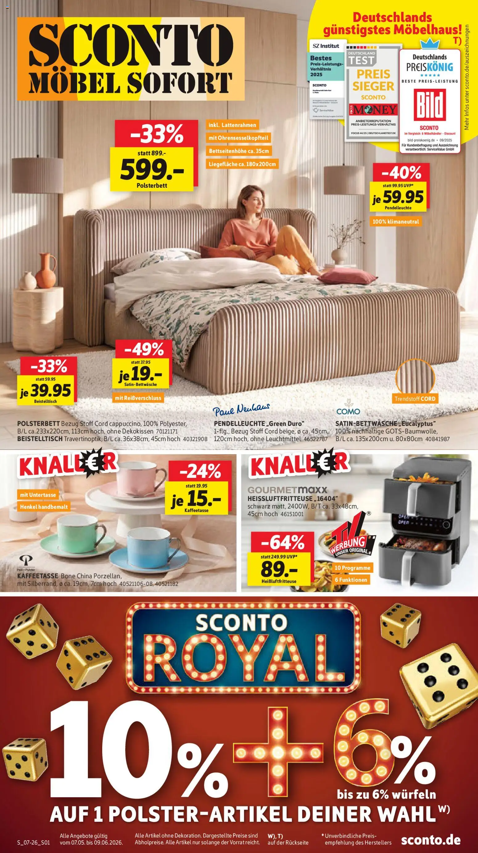 Vorschau von dem Prospekt des Geschäftes Sconto, gültig ab dem 07.05.2026 - Heißluftfritteuse, Beistelltisch, Polsterbett