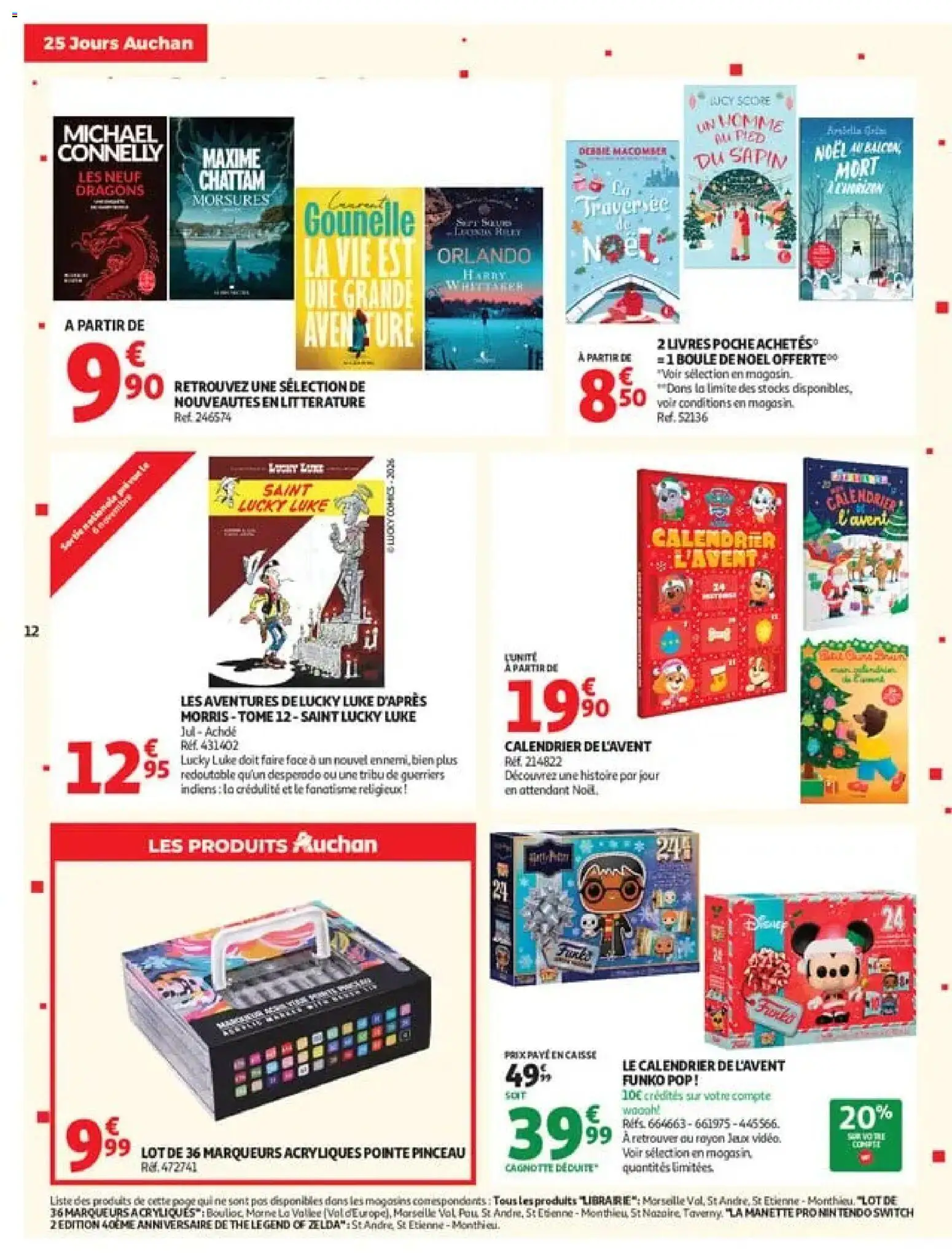 Prévisualisation de Auchan 25 jours 2 hypers du magasin Auchan formulaire valide 03/11/2026 - Calendrier, Nintendo Switch, Anniversaire, Thé, Boule de Noël, Livres, Pinceau, Calendrier de l'avent