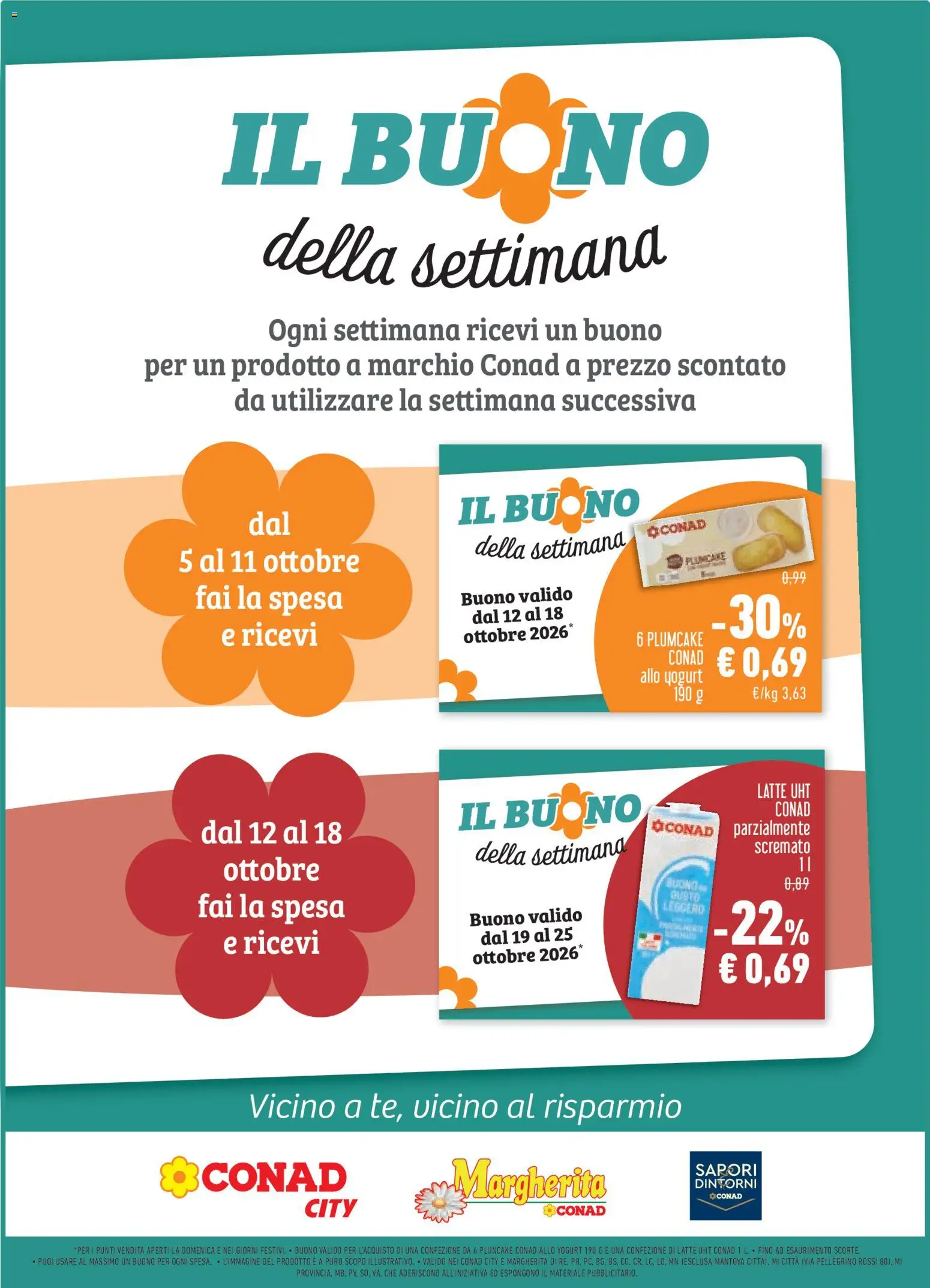 Anteprima dell'opuscolo Conad volantino Margherita Lombardia dal negozio Conad valido da 07/10/2026 - Latte, Plumcake, Yogurt