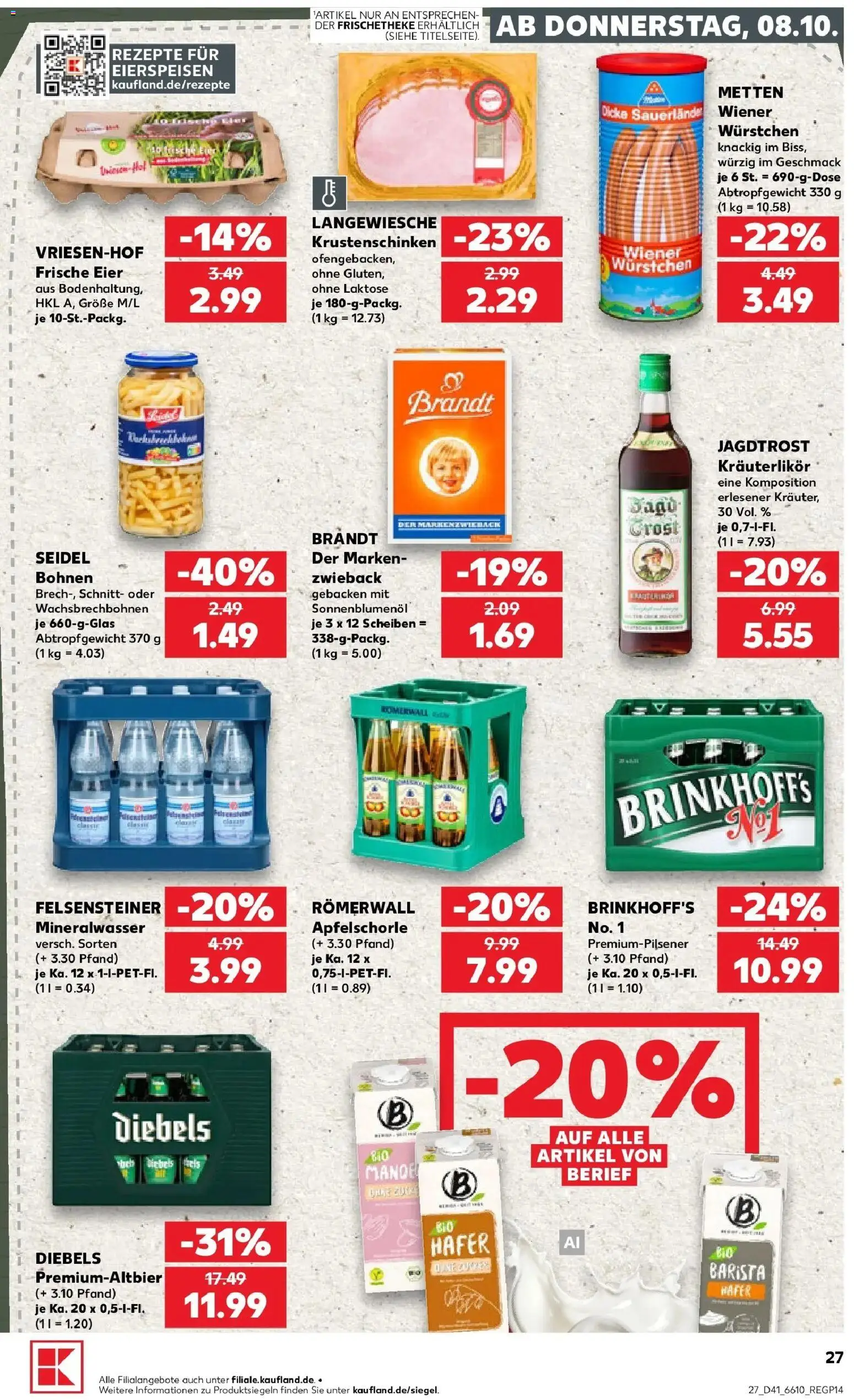 Vorschau von dem Prospekt des Geschäftes Kaufland, gültig ab dem 08.10.2026 - Mineralwasser, Eier, Diebels, Sonnenblumenol, Wiener wurstchen