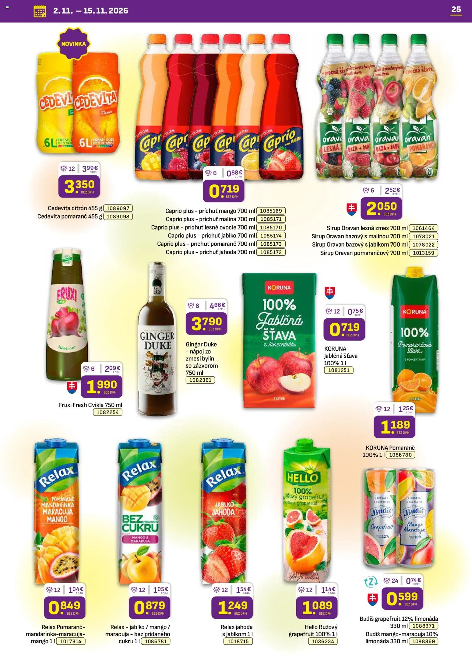 Náhľad Libex letáku platného od 02.11.2026 - Mango, Ovocie, Cvikla, Sirup, Budiš, Grapefruit, Limonáda, Šťava