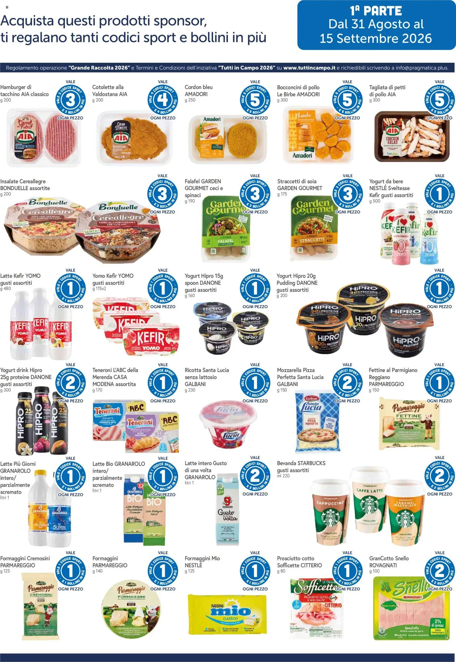 Anteprima dell'opuscolo Famila volantino Grande Raccolta Fila dal negozio Famila valido da 31/08/2026 - Hamburger, Pollo, Latte, Farro, Yogurt, Ceci, Prosciutto, Senza lattosio