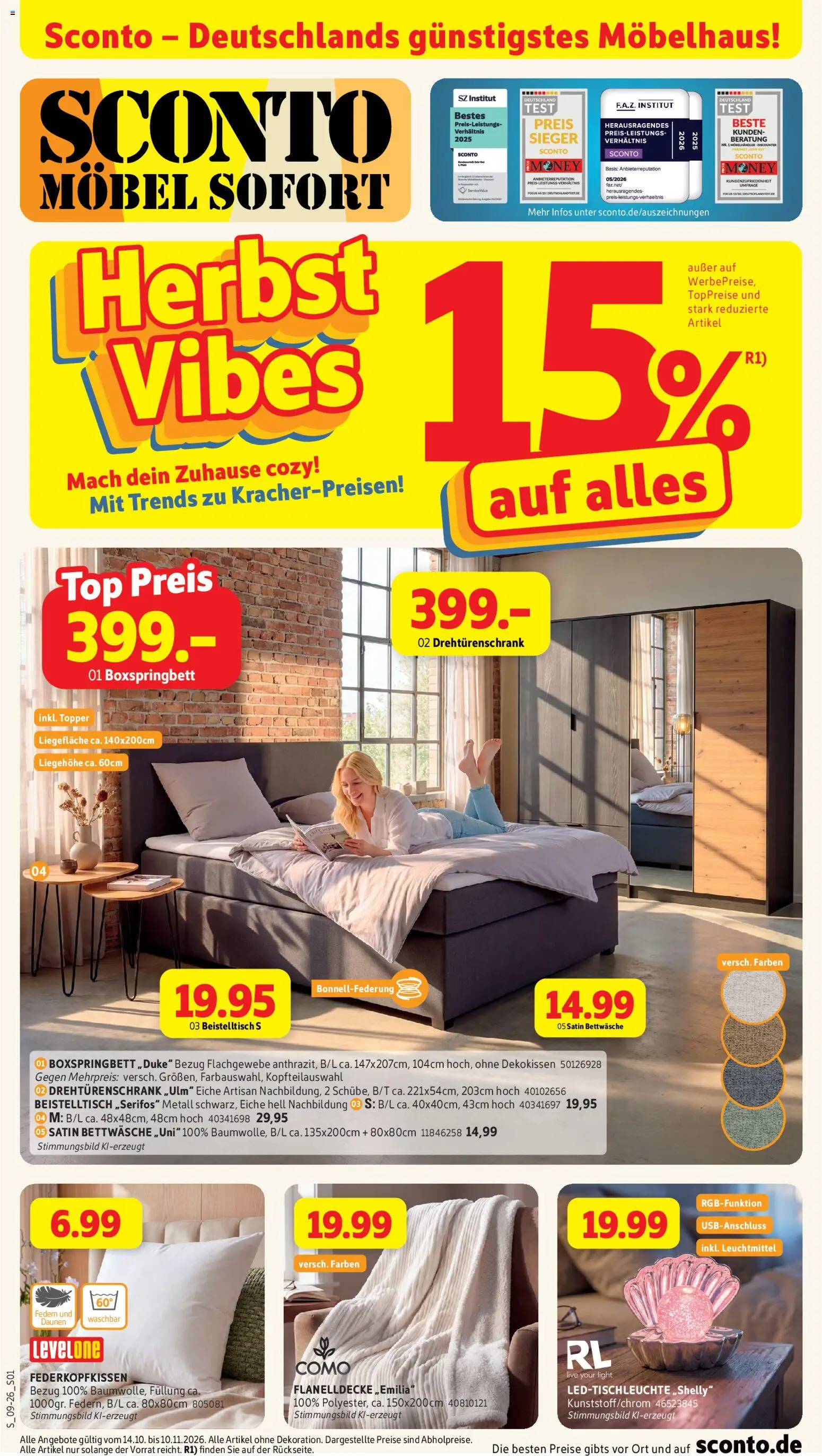 Vorschau von dem Prospekt des Geschäftes Sconto, gültig ab dem 14.10.2026 - Boxspringbett, Bettwäsche, Beistelltisch, Top, Topper, Drehtürenschrank