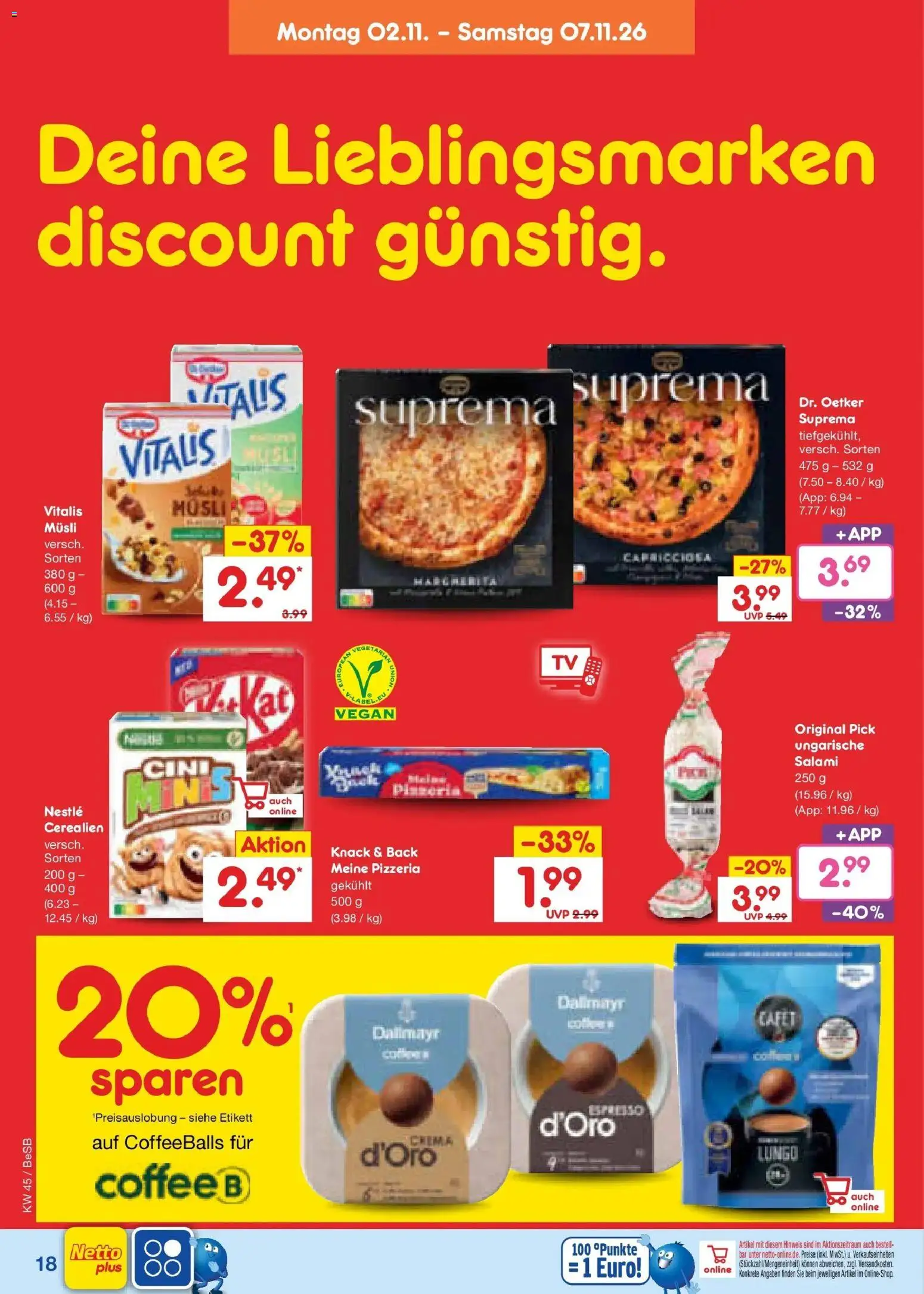 Vorschau von dem Prospekt des Geschäftes Netto Marken-Discount, gültig ab dem 02.11.2026 - Dallmayr, Salami, Musli