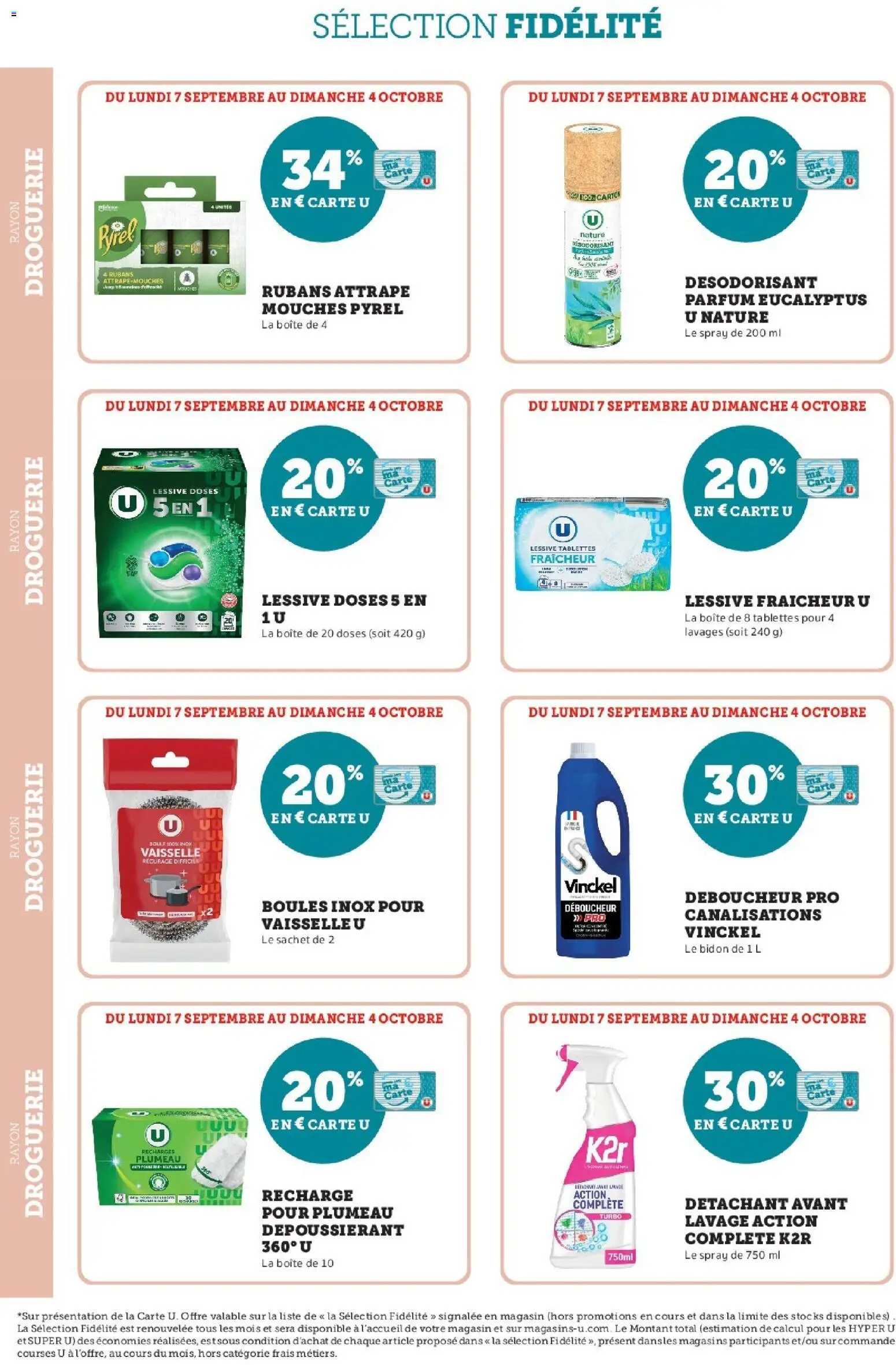 Prévisualisation de Super U - Ma sélection Carte U Septembre du magasin Super U formulaire valide 07/09/2026 - Parfum, Vaisselle, Lessive, Plumeau, Désodorisant, Détachant, Déboucheur, Rayon lessive