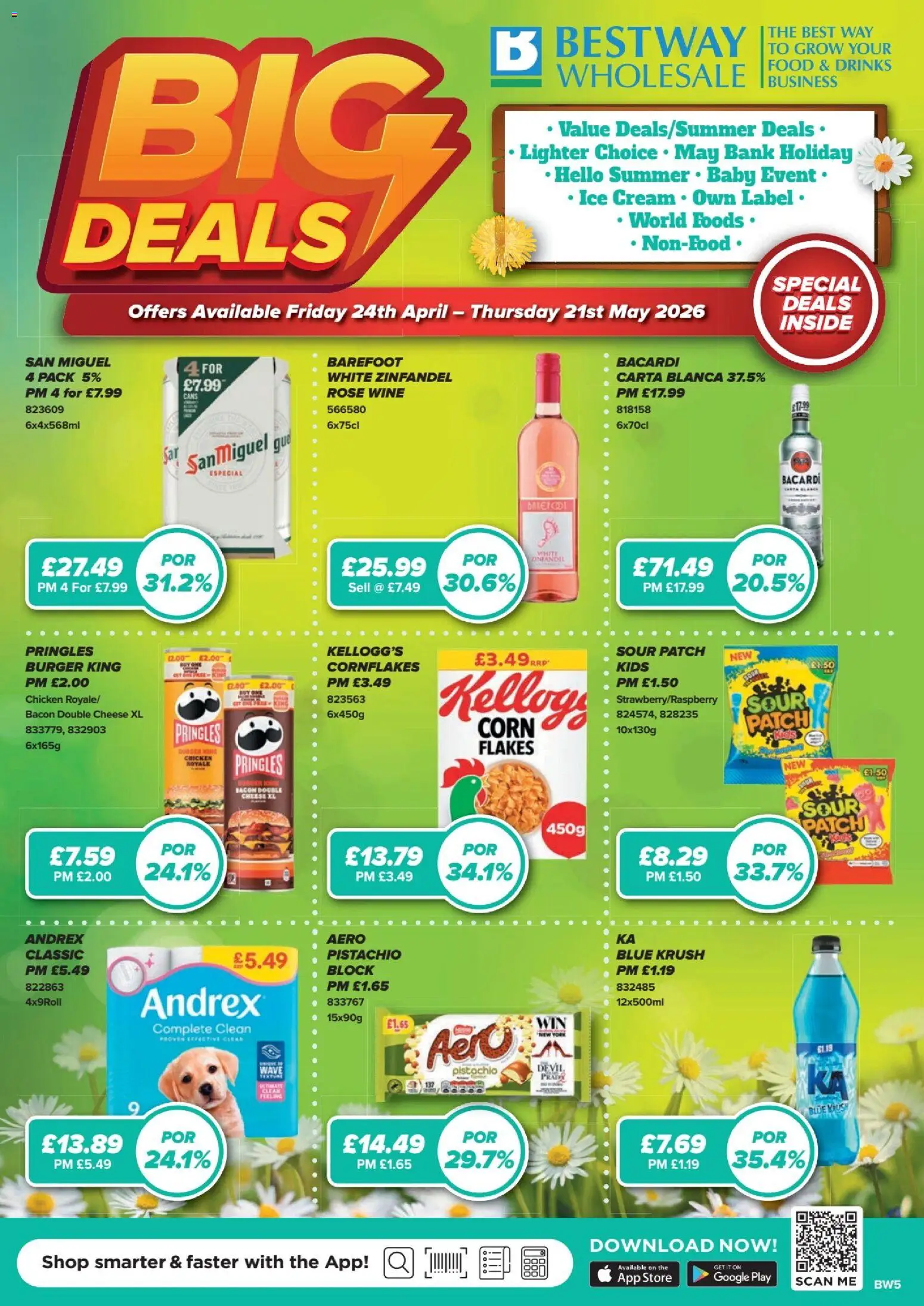 Preview of Bestway Bestway - The Big Deals Brochure valid from 24/04/2026 - Burger, Cheese, Wine, Ice, Bacon, Bacardi, Rosé wine, Flakes