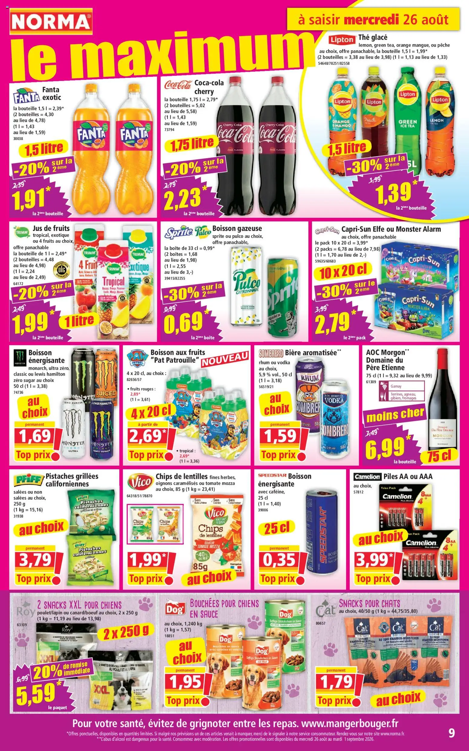 Prévisualisation de Norma catalogue du magasin Norma formulaire valide 26/08/2026 - Snacks, Lapin, Boisson, Oignons, Volaille, Base, Pistaches, Bière aromatisée