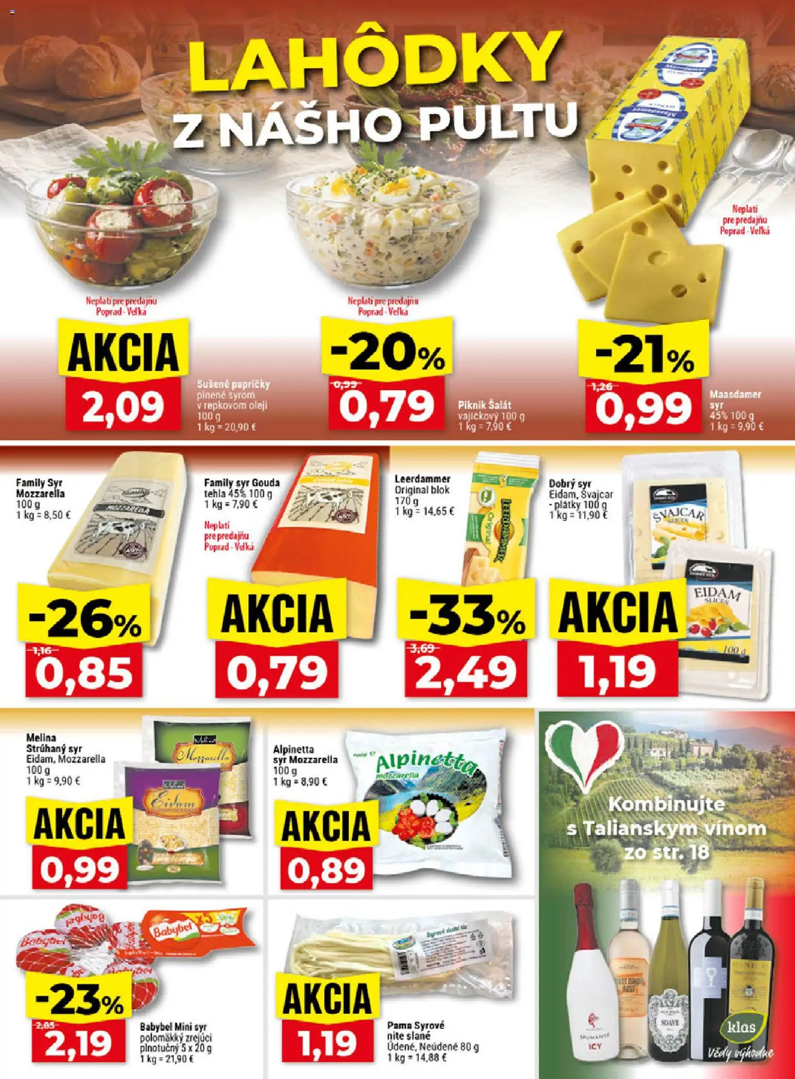 Náhľad Klas letáku platného od 05.10.2026 - Syr, Šalát, Mozzarella, Gouda, Eidam, Syr Gouda, Strúhaný syr