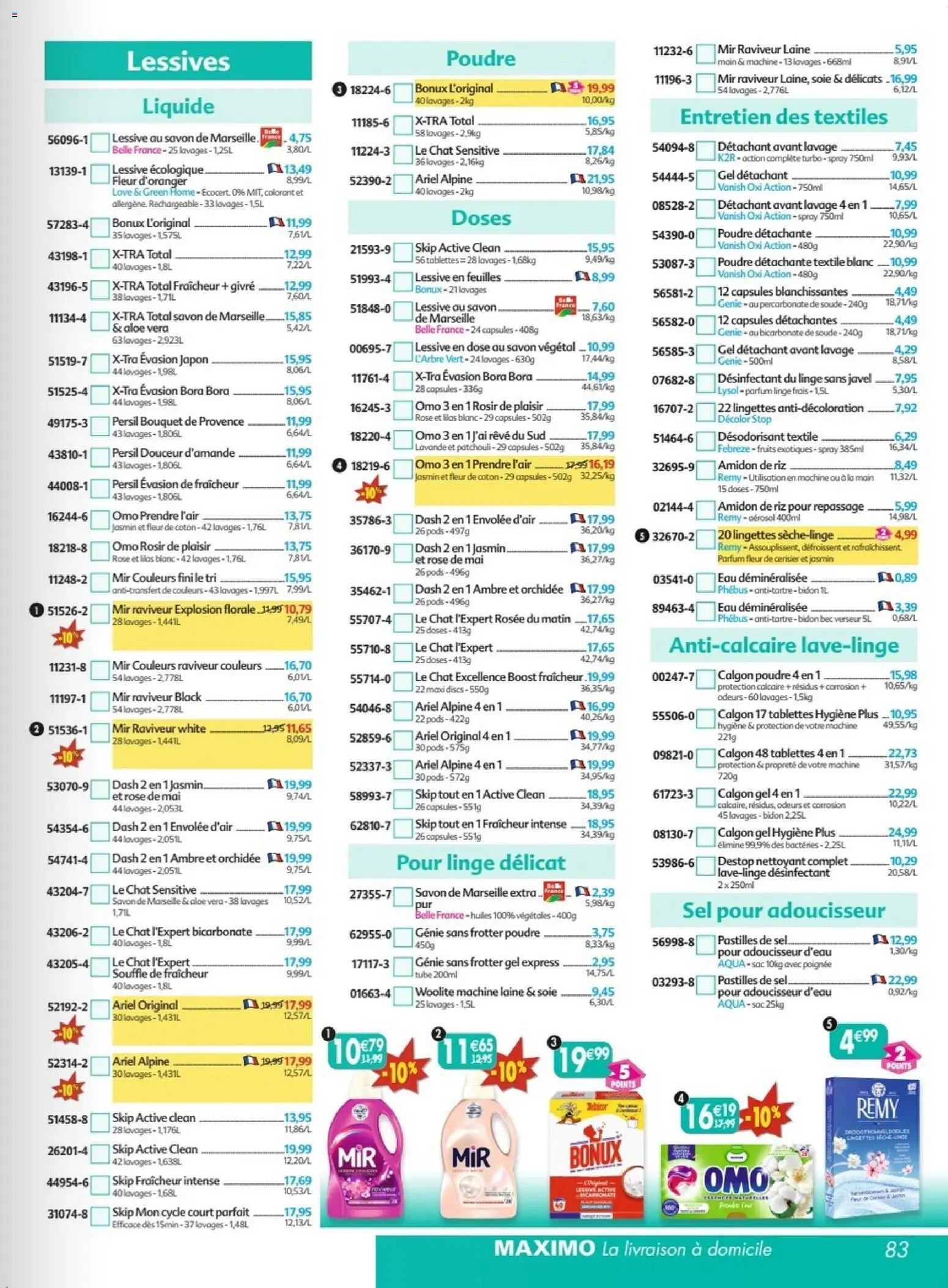 Prévisualisation de Maximo catalogue epicerie du magasin Maximo formulaire valide 26/10/2026 - Sac, Percarbonate de soude, Fruits exotiques, Ariel, Capsules, Skip, Désodorisant, Détachant
