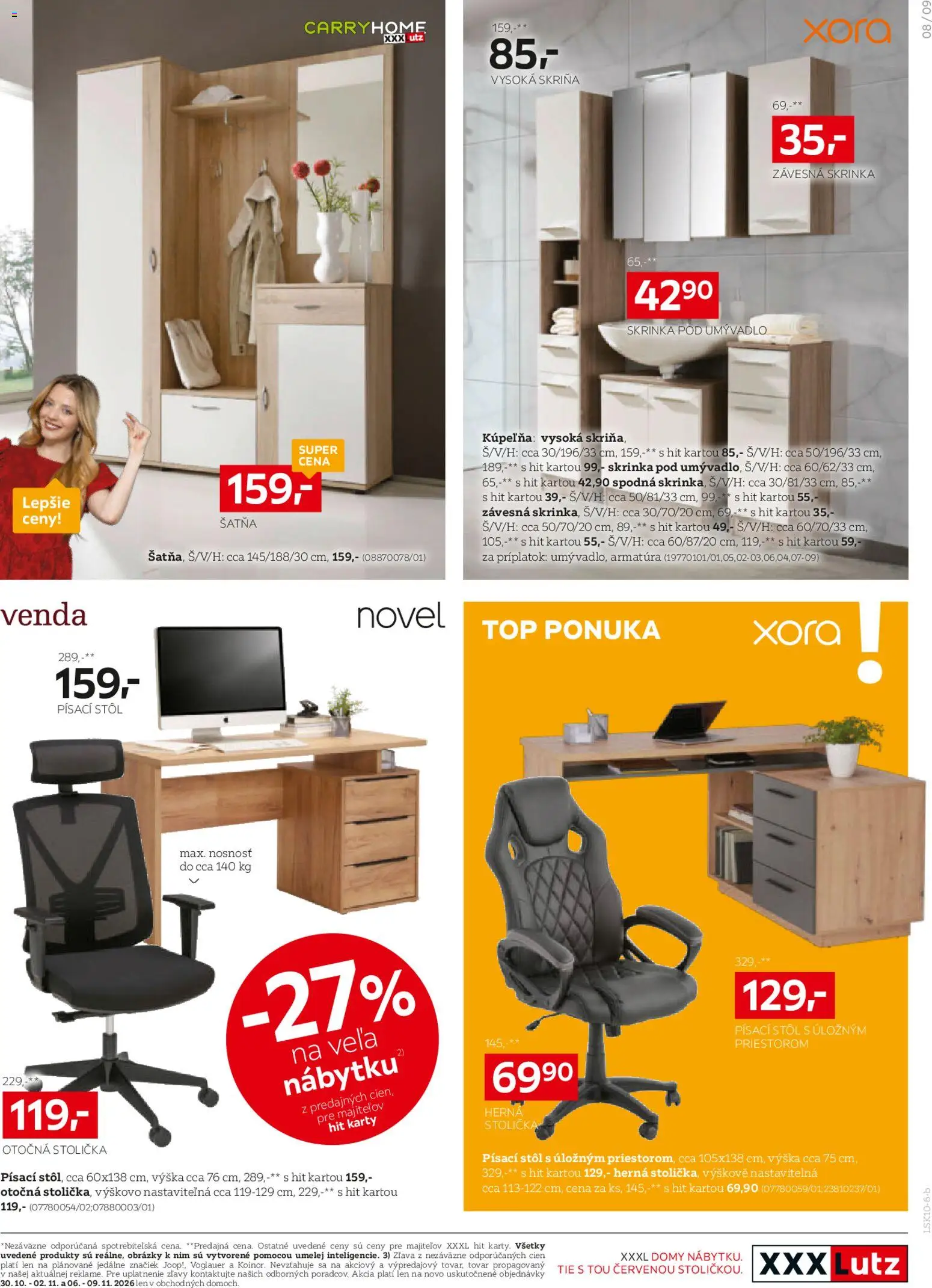 Náhľad XXXLutz letáku platného od 26.10.2026 - Kúpelňa, Stolička, Stôl, Umývadlo, Skrinka, Písací stôl, Skriňa, Skrinka pod umývadlo