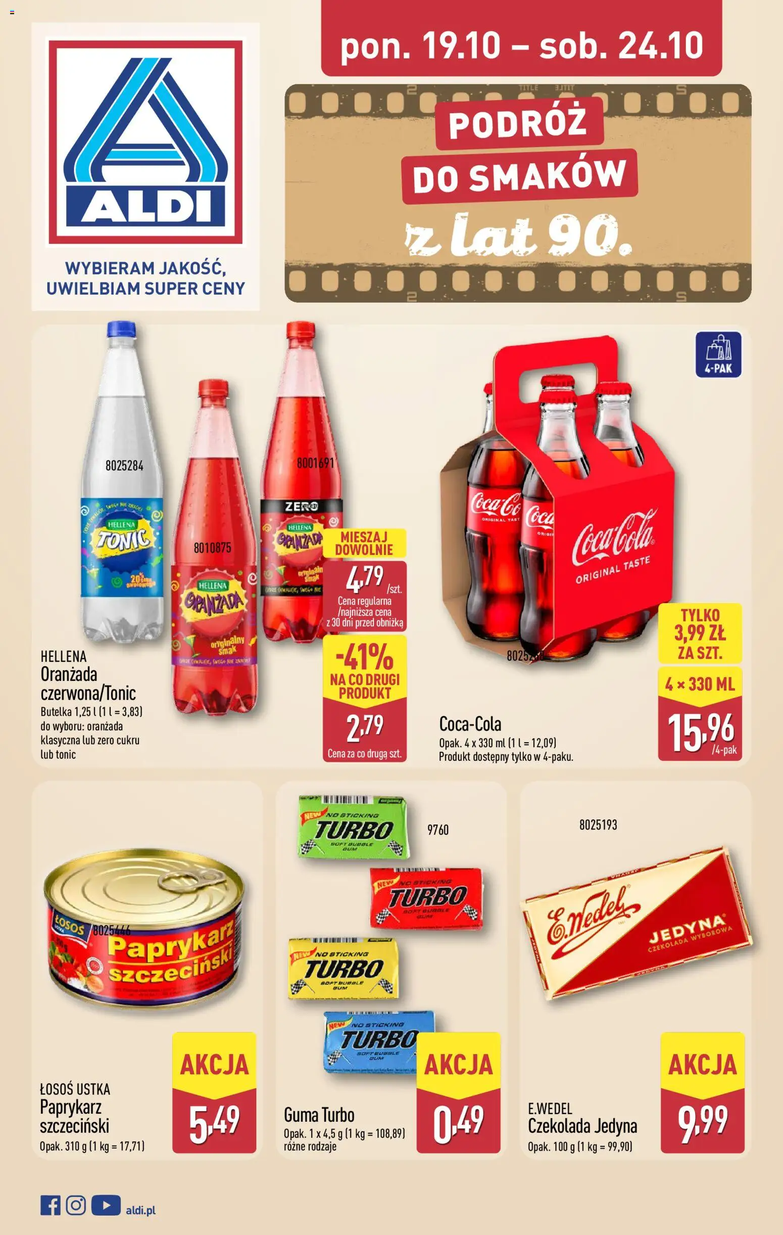 Pogląd gazetki "Aldi gazetka - Smakowita podróż" ze sklepu Aldi ważnej od 19.10.2026 - Czekolada, Łosoś, Paprykarz szczeciński, Paprykarz, Oranżada, Tonic