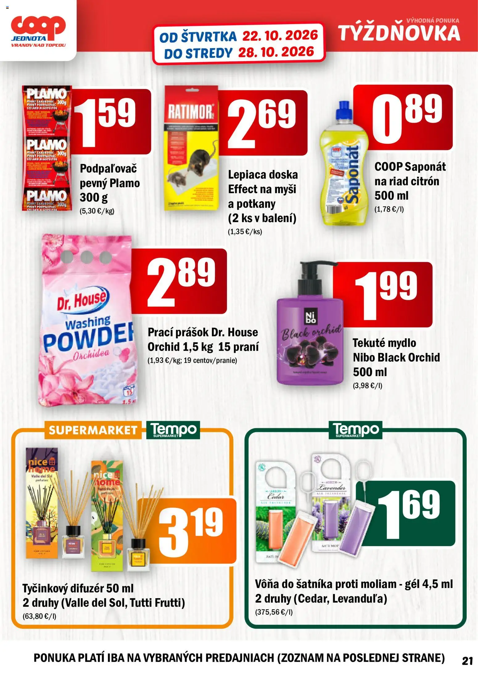 Náhľad COOP Jednota letáku platného od 22.10.2026 - Orchidea, Mydlo, Riad, Prací prášok, Difúzer