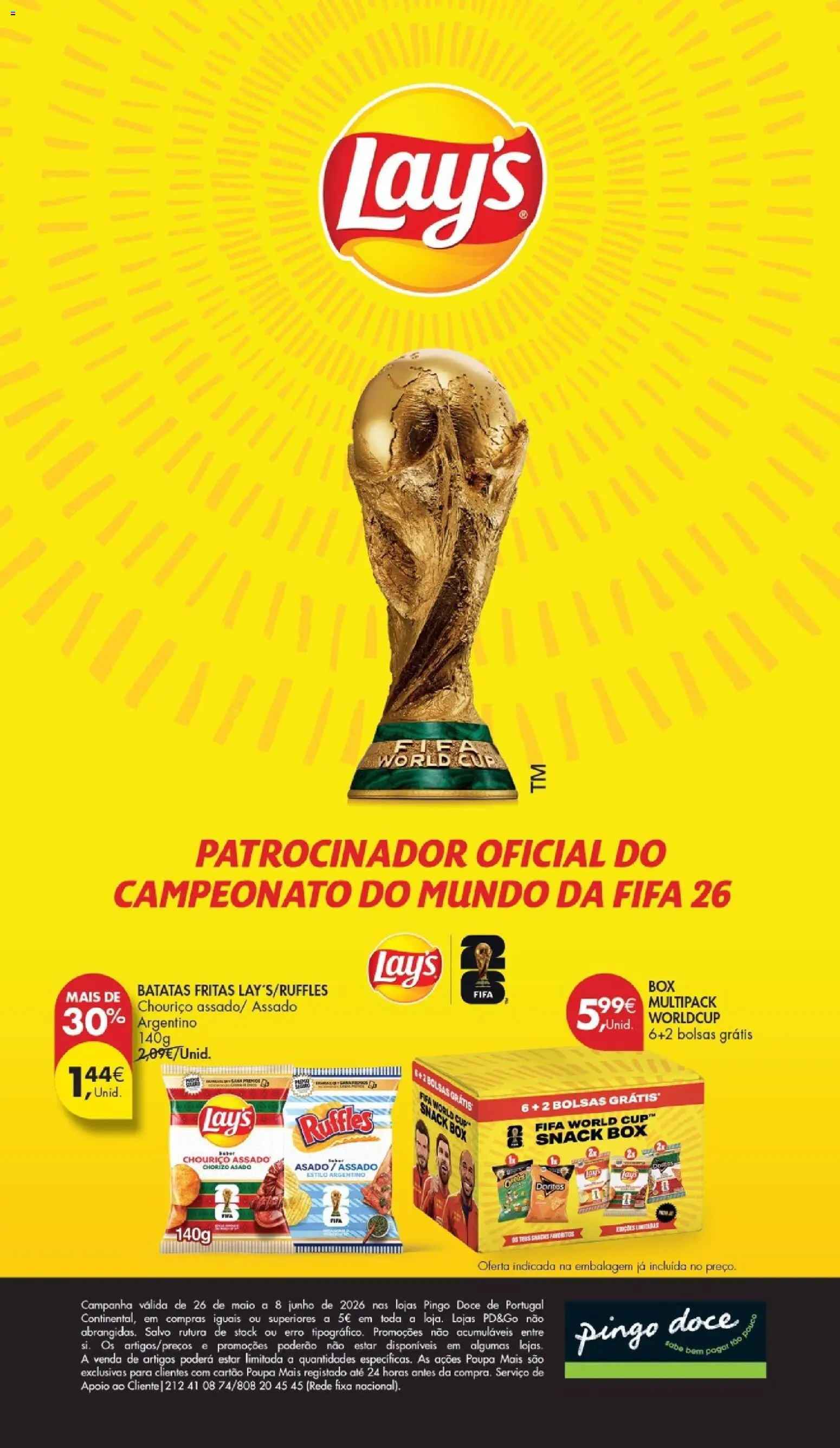 Pré-visualização do folheto da loja Pingo Doce válida a partir de 26/05/2026 - Cama, Batatas, Snacks, Chouriço, Batatas fritas