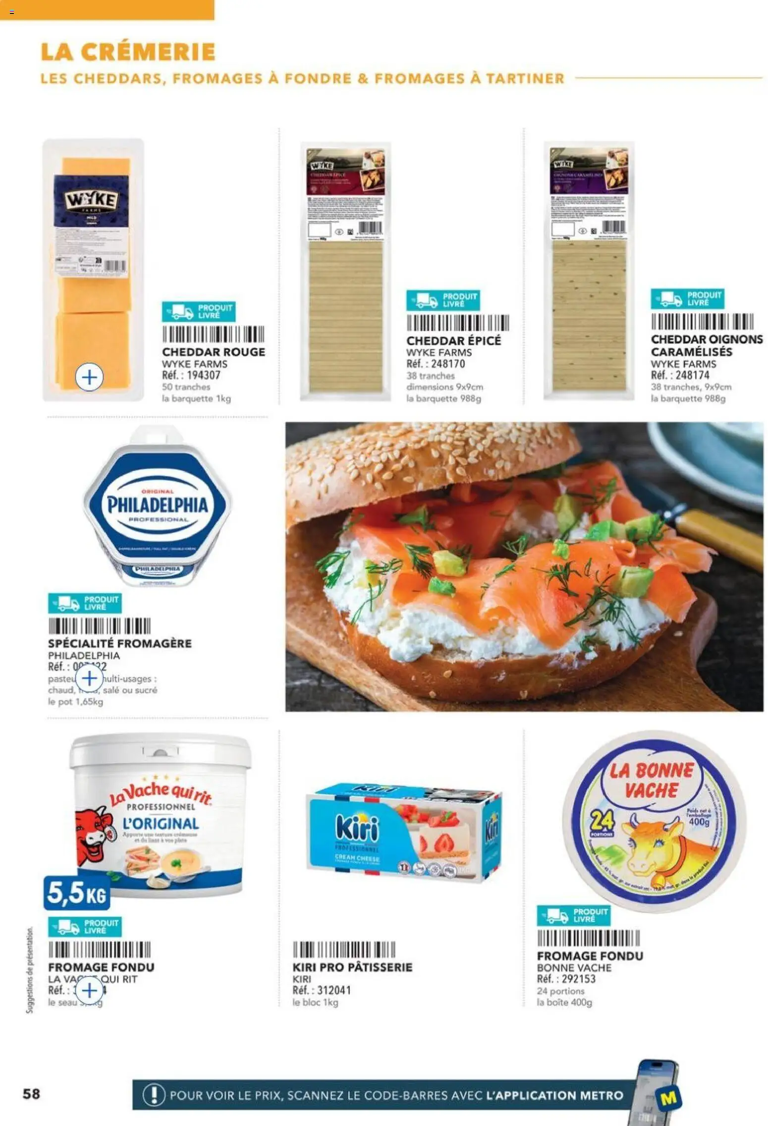 Prévisualisation de METRO - Restauration rapide du magasin METRO formulaire valide 14/04/2026 - Fromage, Livre, Philadelphia, Oignons, Sucre, Cheddar, Kiri, Fromage fondu