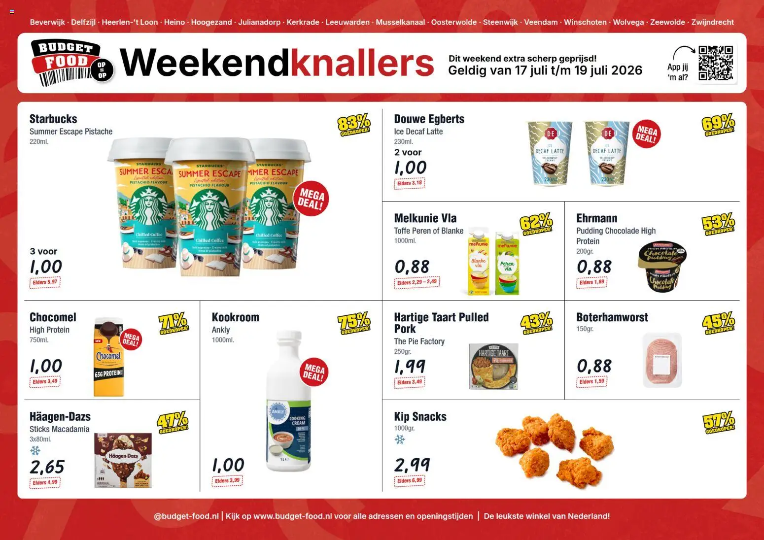 Voorbeeld van Budget Food folder - Weekendfolder van winkel Budget Food geldig vanaf 17-07-2026 - Taart, Kip, Snacks, Chocolade, Pulled pork, Kookroom, Pudding, Peren
