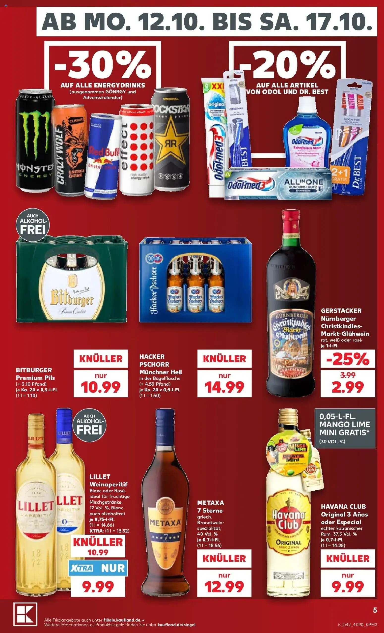Vorschau von dem Prospekt des Geschäftes Kaufland, gültig ab dem 12.10.2026 - Mango, Lillet, Red bull, Havana club, Rockstar, Energy, Metaxa, Pils