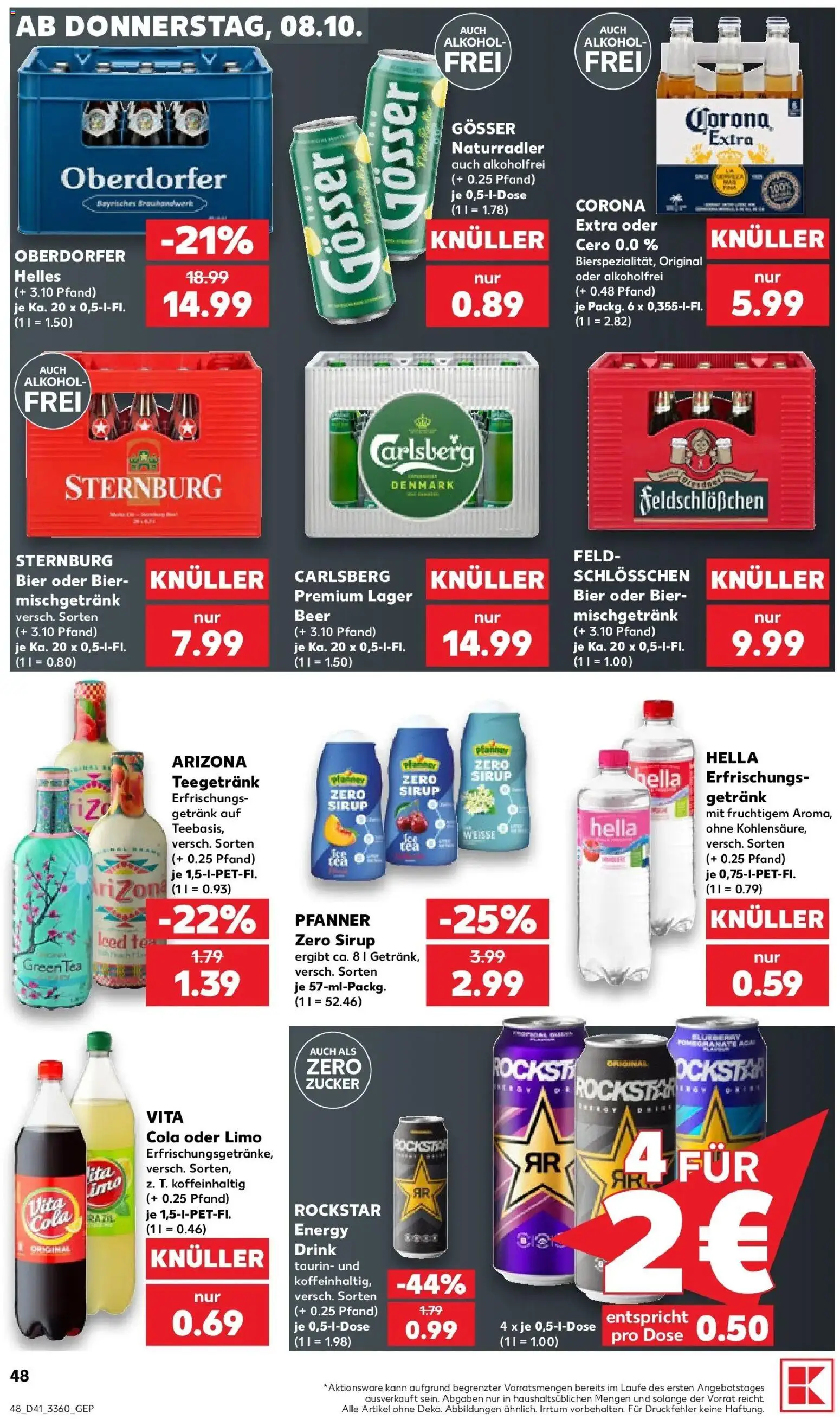 Vorschau von dem Prospekt des Geschäftes Kaufland, gültig ab dem 08.10.2026 - Alkohol, Rockstar, Zucker, Energy, Carlsberg, Hella, Vita cola, Sirup